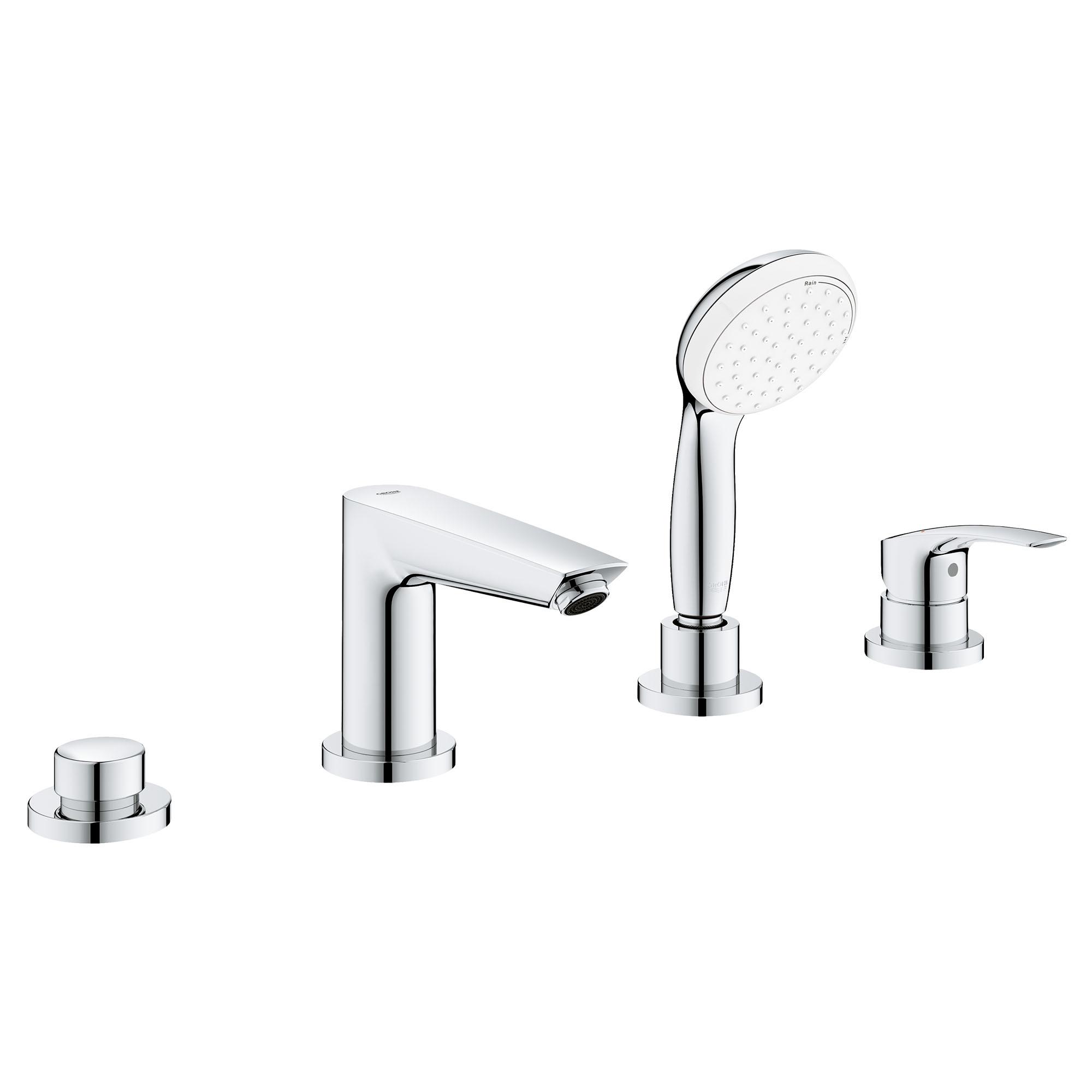 Eurosmart Chrome 4-Hole Deck Mounted Roman Tub Faucet with Hand Shower