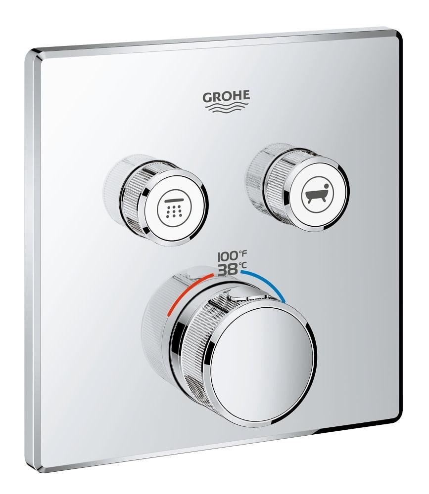 Modern Chrome Wall-Mounted Shower Trim with Push-Button Diverter