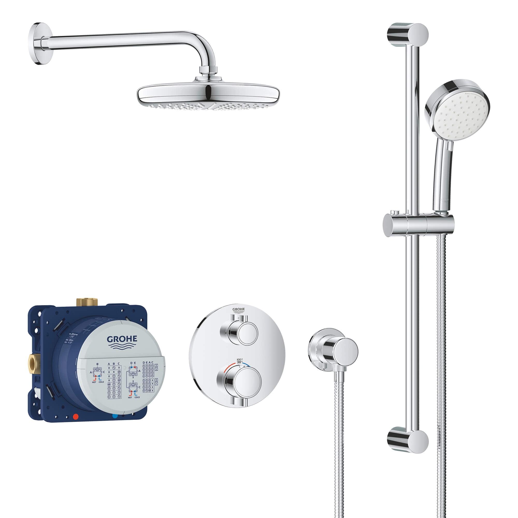 Modern Brushed Nickel Thermostatic Shower System with Dual Function