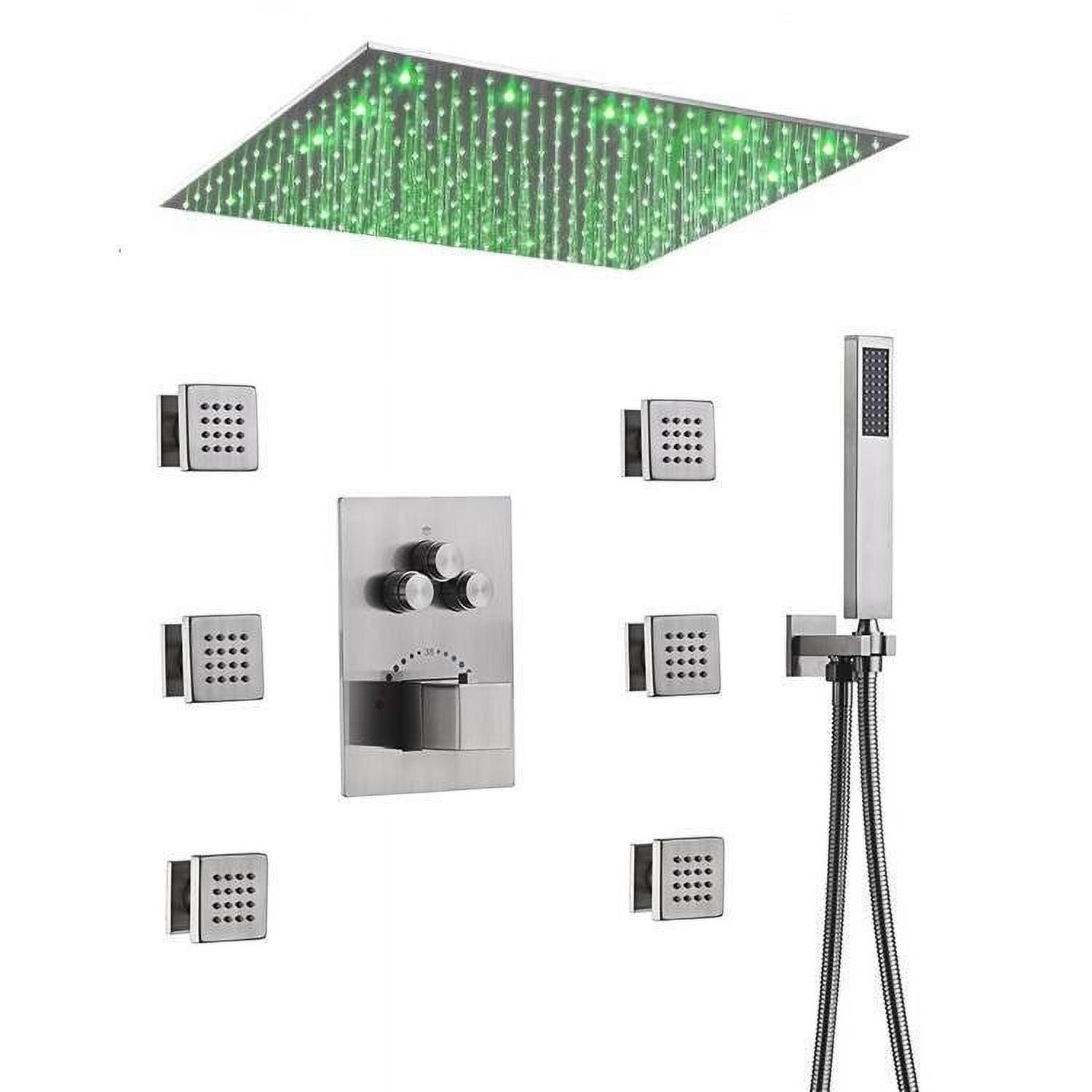 Brushed Nickel LED Ceiling Mounted Rainfall Shower System with Body Jets