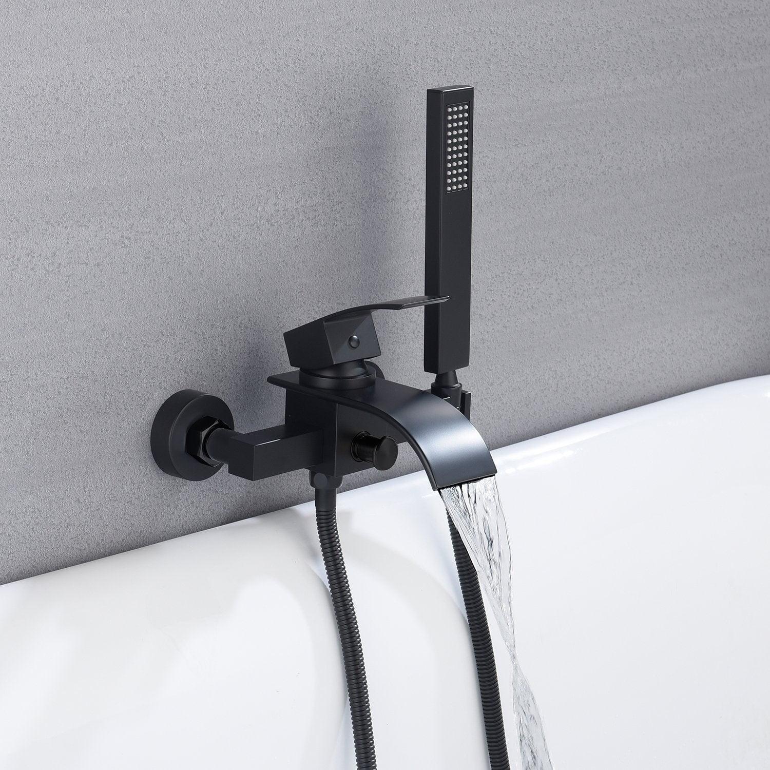 Grolta Waterfall Wall-mount Bath Tub Filler Faucet with Handheld Shower matte black - 8' x 10'