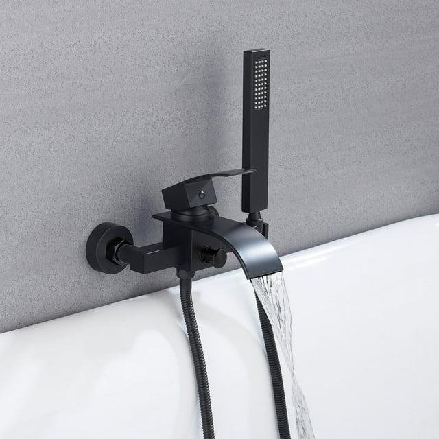 Grolta Waterfall Wall-mount Bath Tub Filler Faucet with Handheld Shower matte black - 8' x 10'