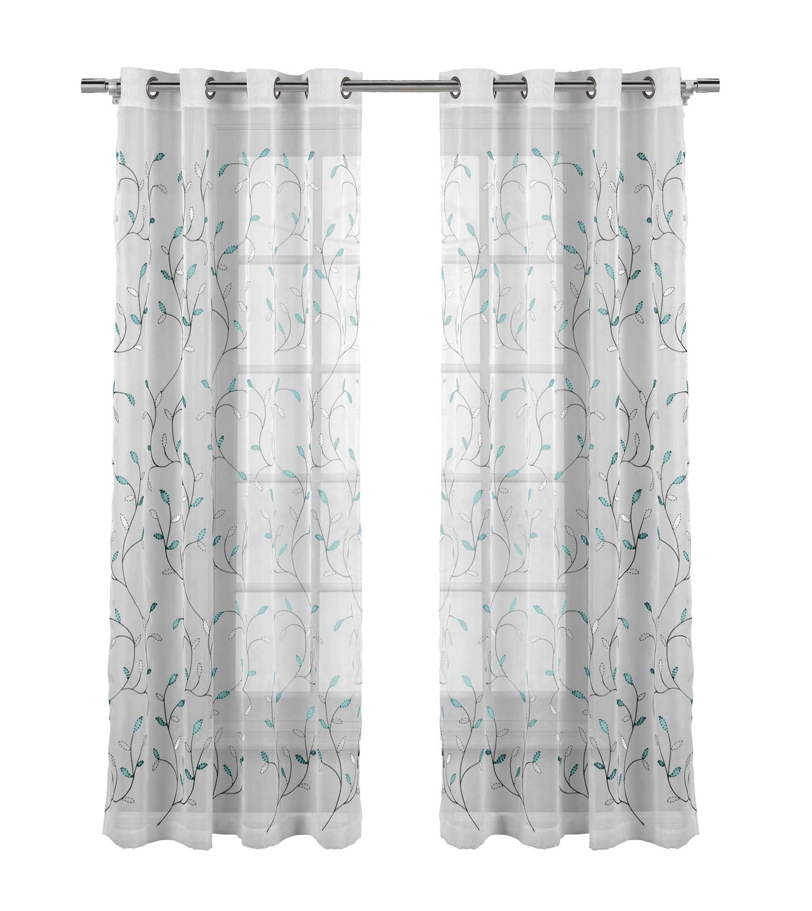 Grommet Curtain Panel, Embroidered Sheer Extra-Wide, Blue 54" x 84"