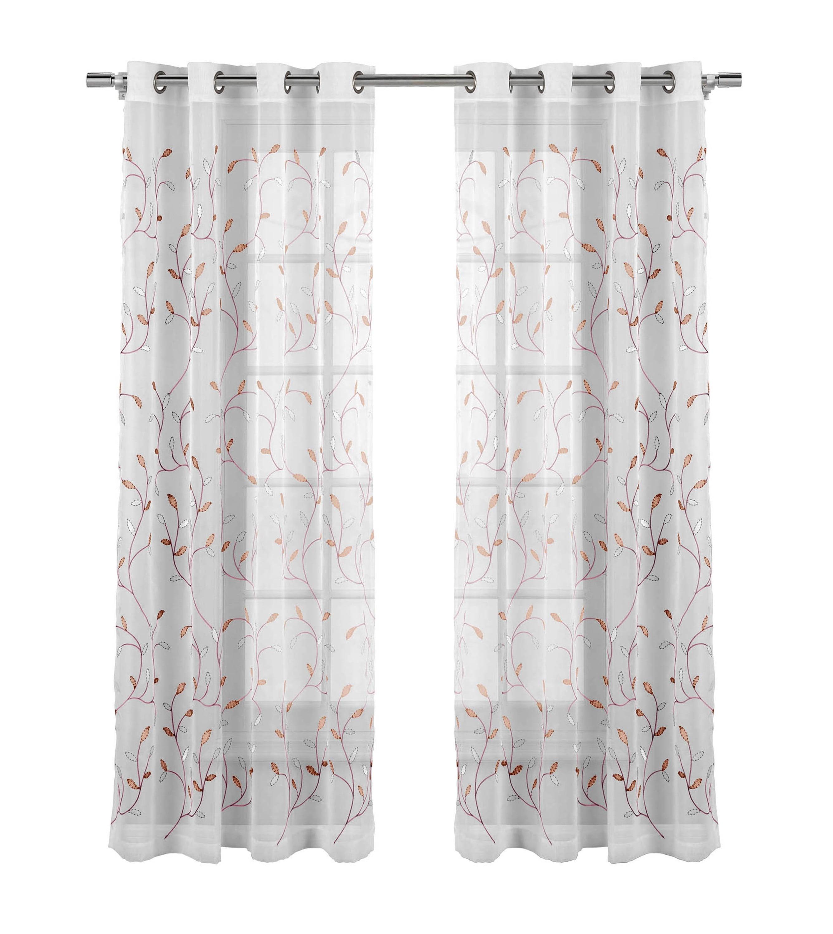 Grommet Curtain Panel, Embroidered Sheer Extra-Wide, Pink 54" x 84"