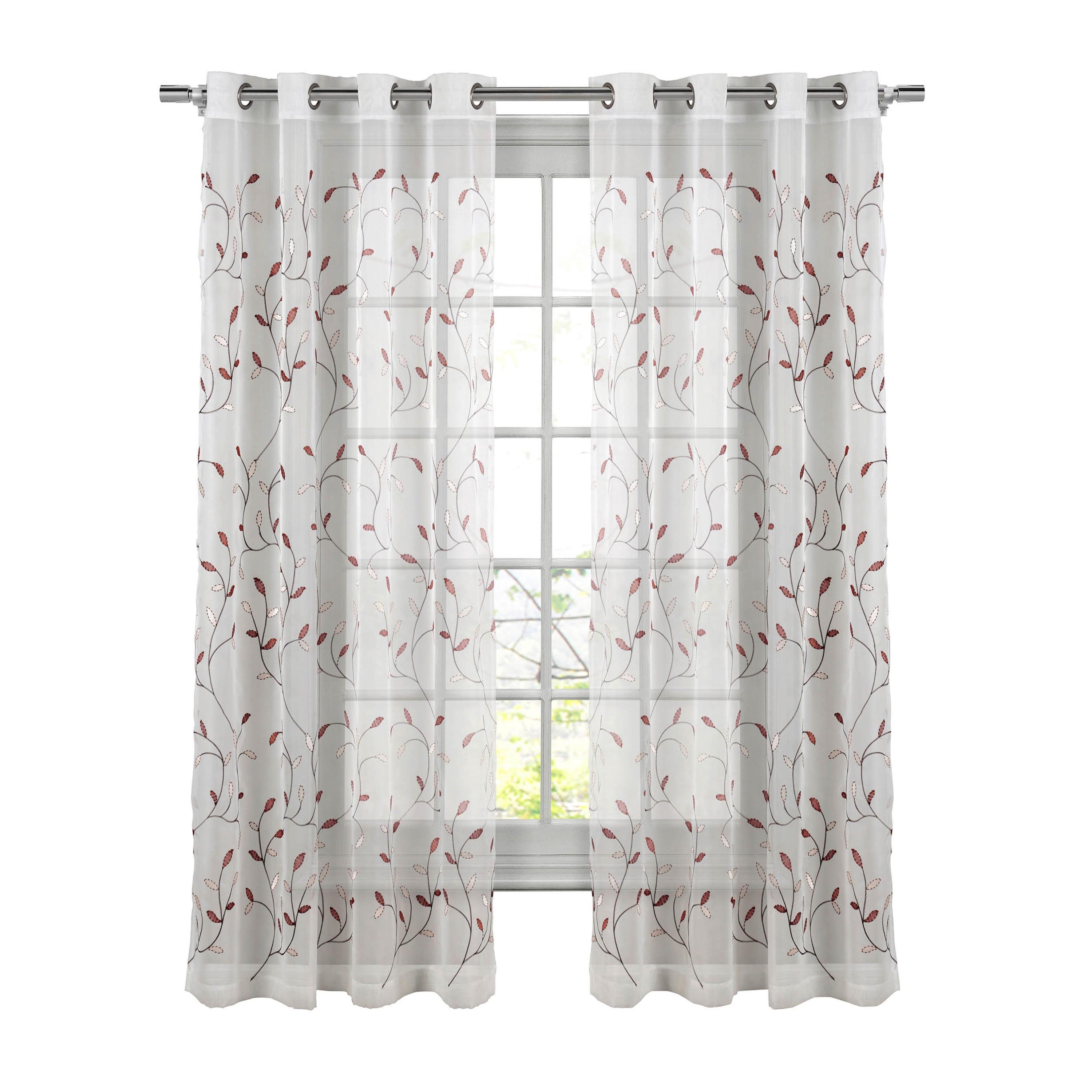 Grommet Curtain Panel, Embroidered Sheer Extra-Wide, Red 54" x 84"
