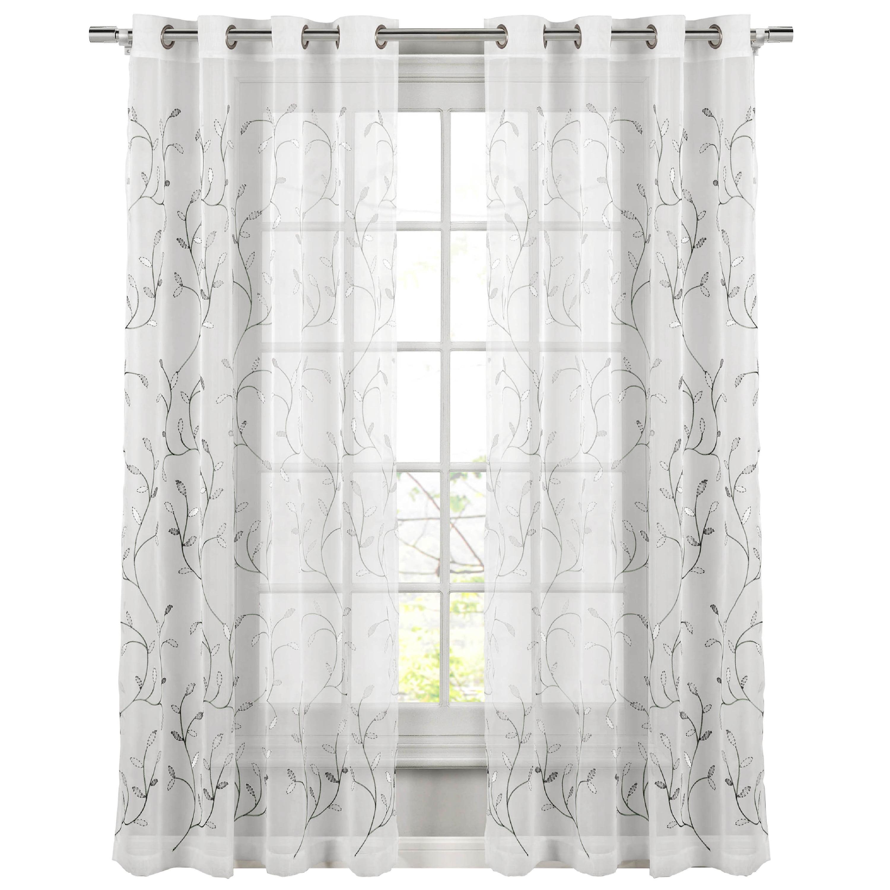 Grommet Curtain Panel, Embroidered Sheer Extra-Wide, Silver 54" x 84"