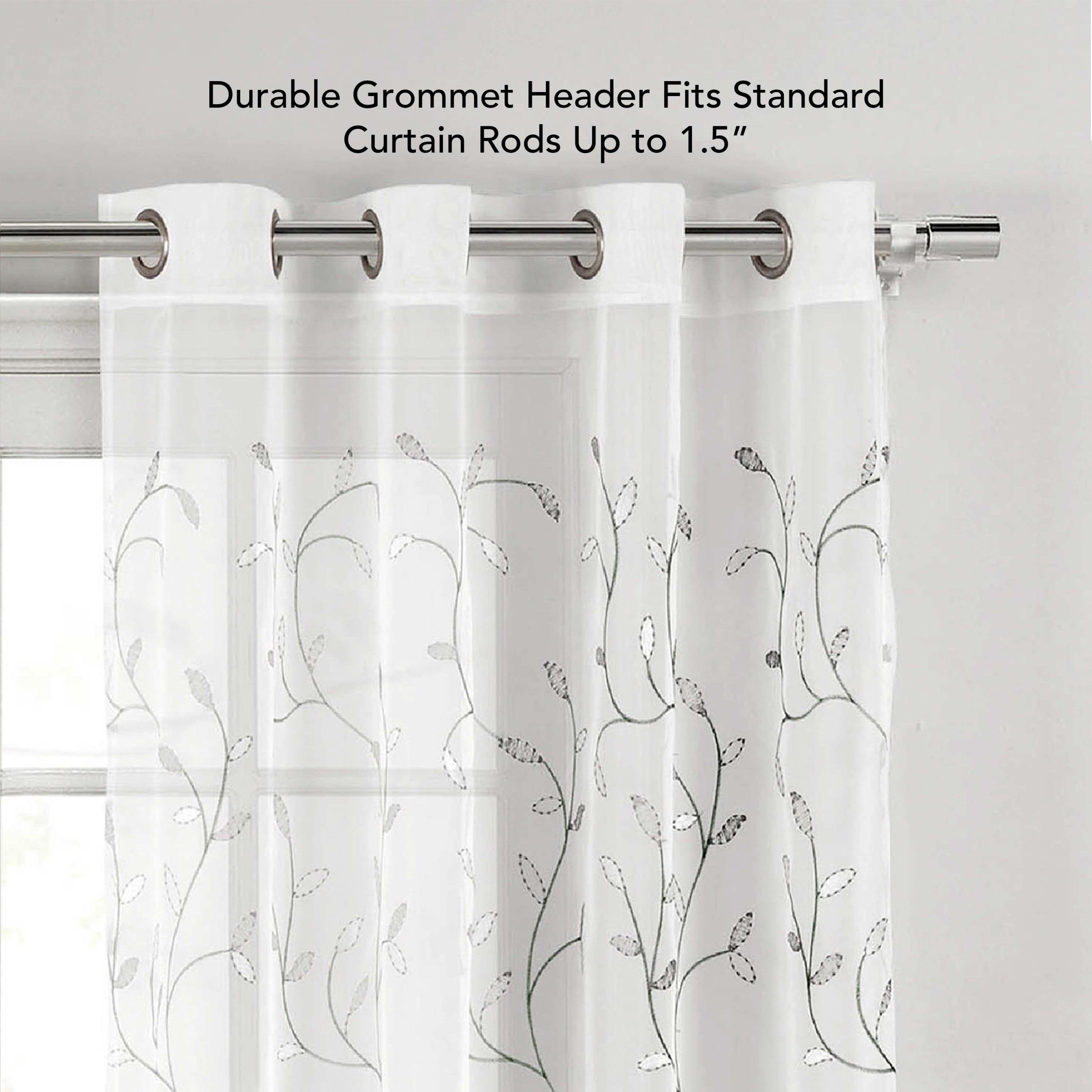 Grommet Curtain Panel, Embroidered Sheer Extra-Wide, Silver 54" x 84"