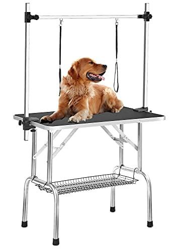 Black 36'' Adjustable Dog Grooming Table with Stainless Steel Frame