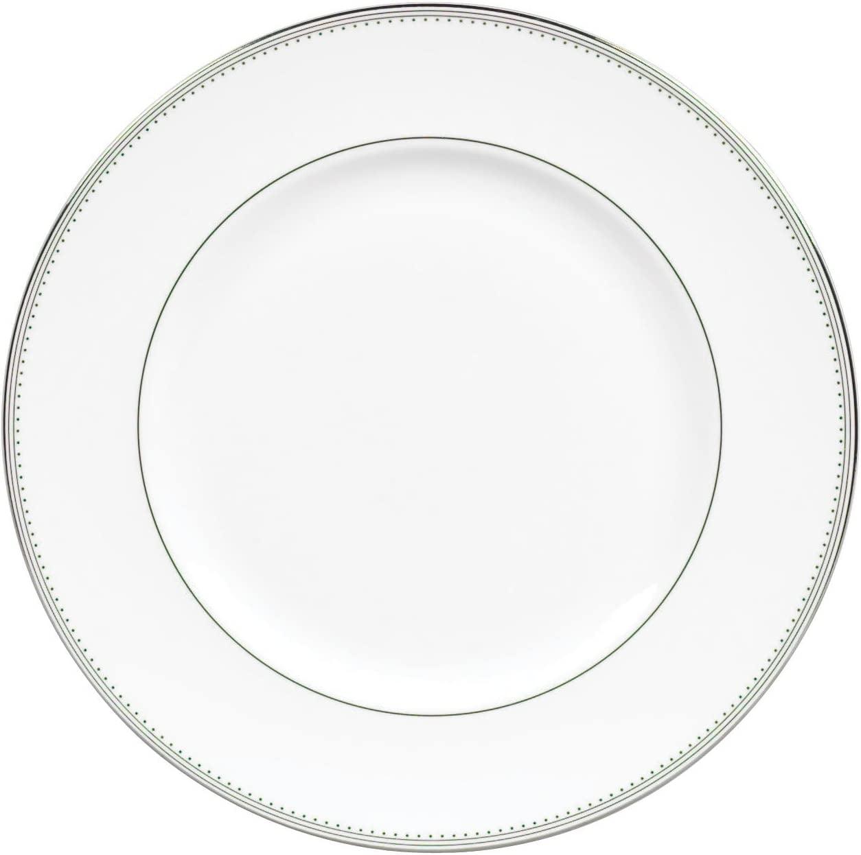 Elegant White Porcelain Dinner Plate with Silver Trim