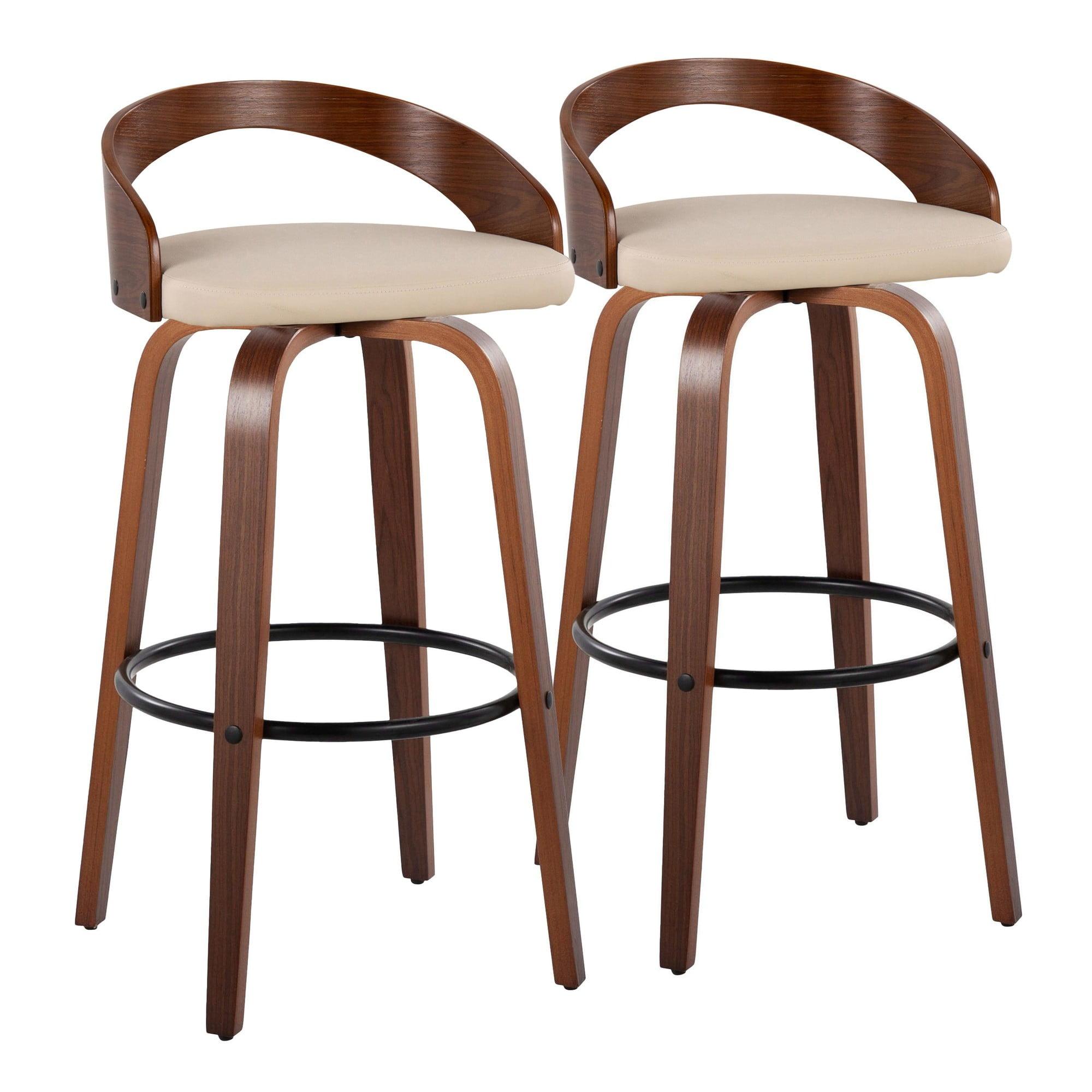 Walnut and Cream Swivel Bar Stool with Metal Footrest