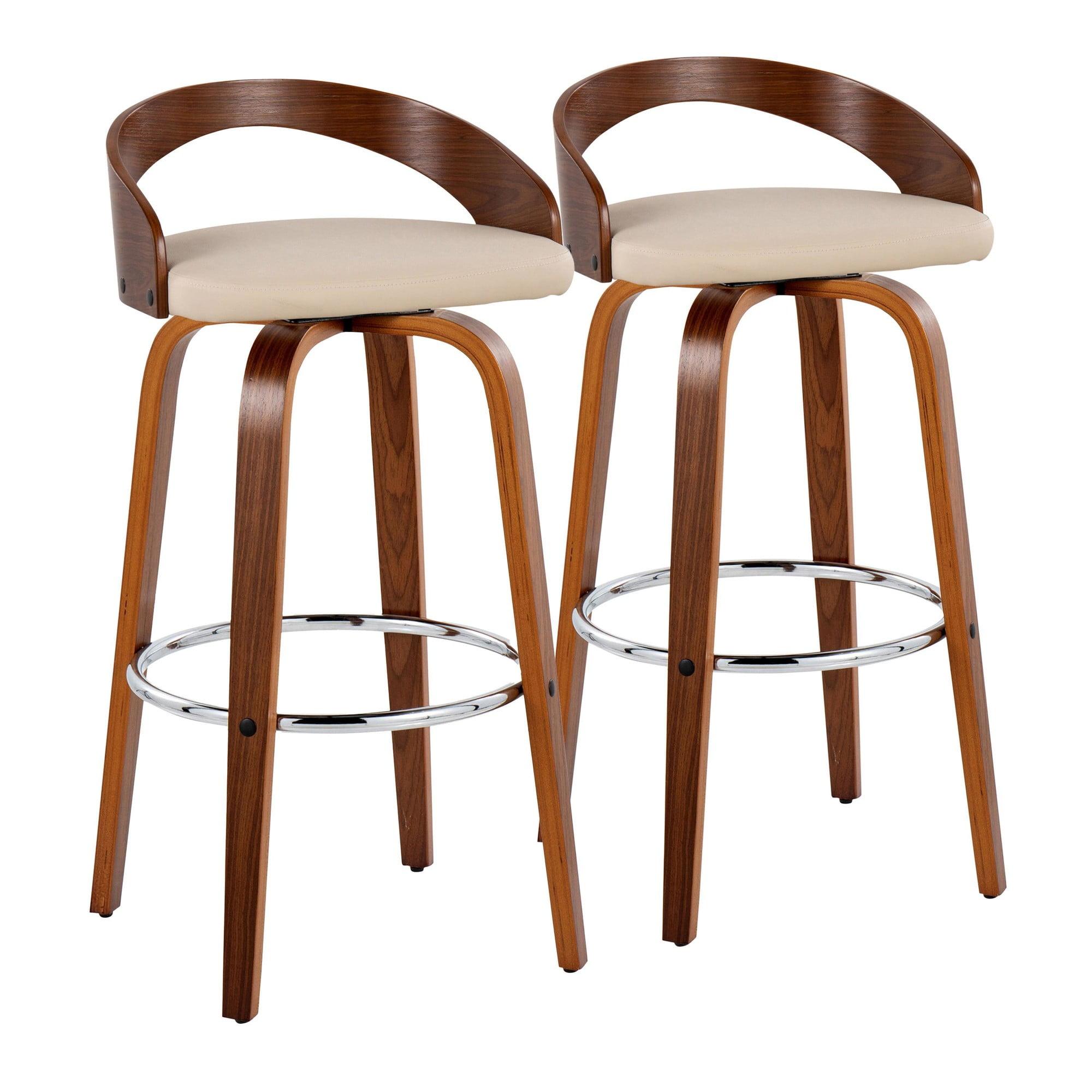 Grotto 30" Cream Faux Leather Walnut Barstools, Set of 2