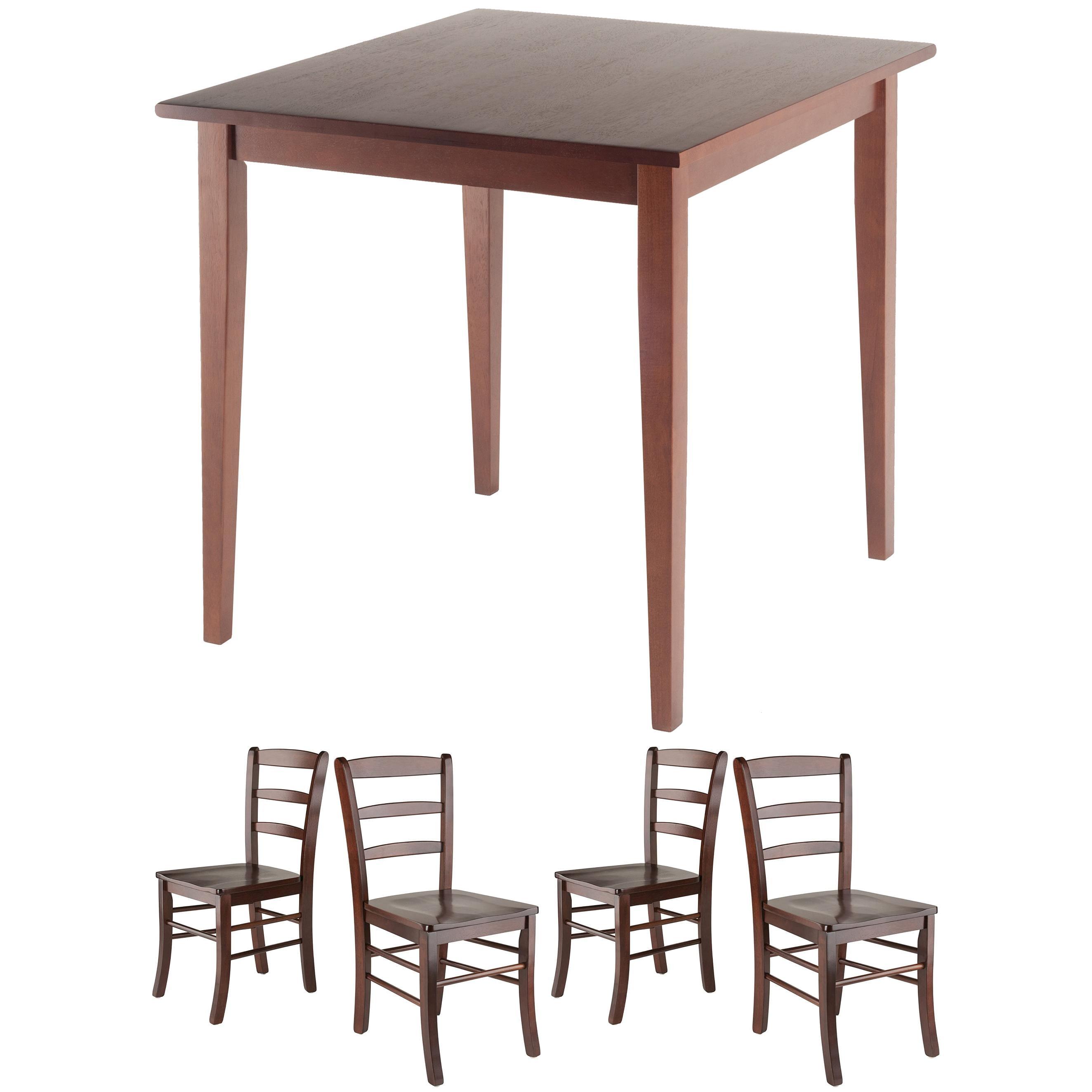 Walnut Square Dining Table with 4 Ladder-Back Chairs