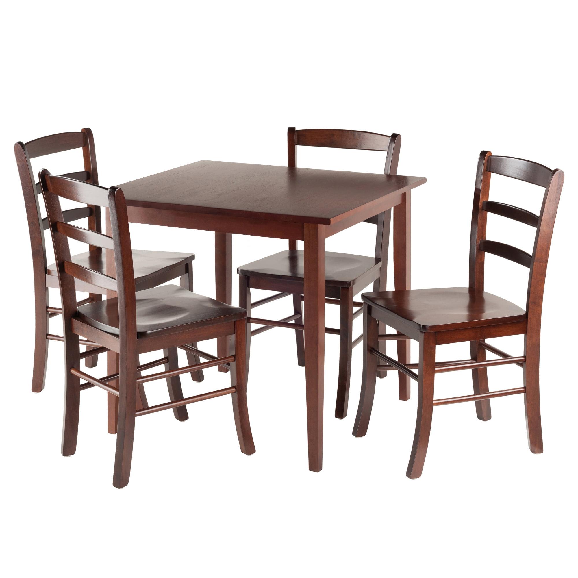 5pc Groveland Dining Table Set with 4 Chairs Wood/Antique Walnut - Winsome: Hardwood, Ladder Back Chairs