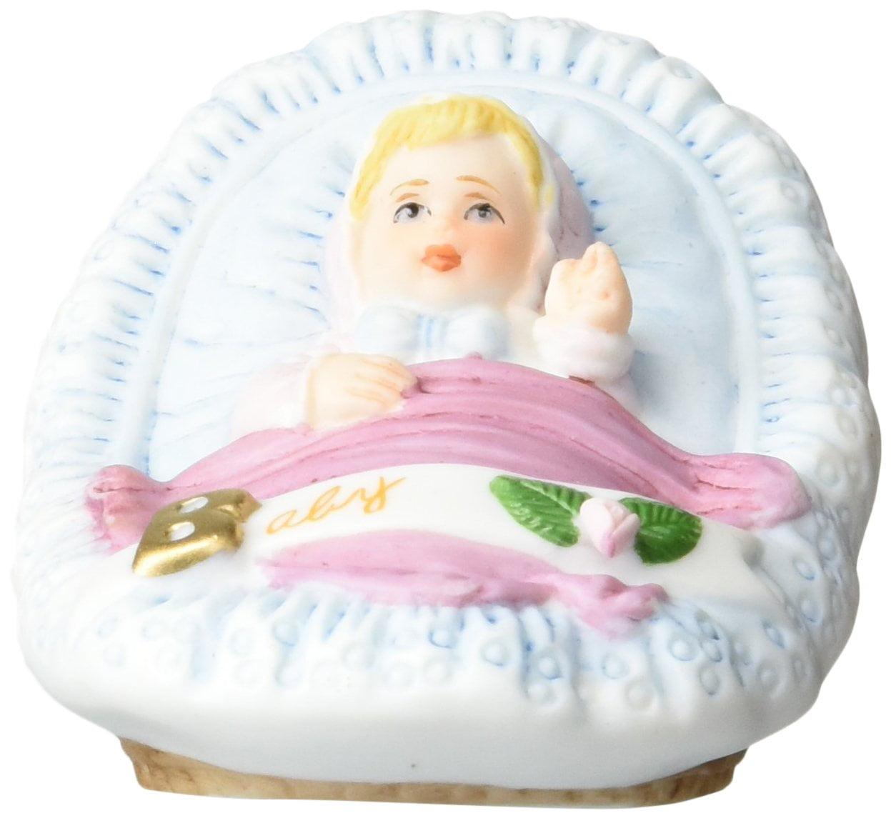 Blonde Newborn Baby in Cradle Porcelain Figurine