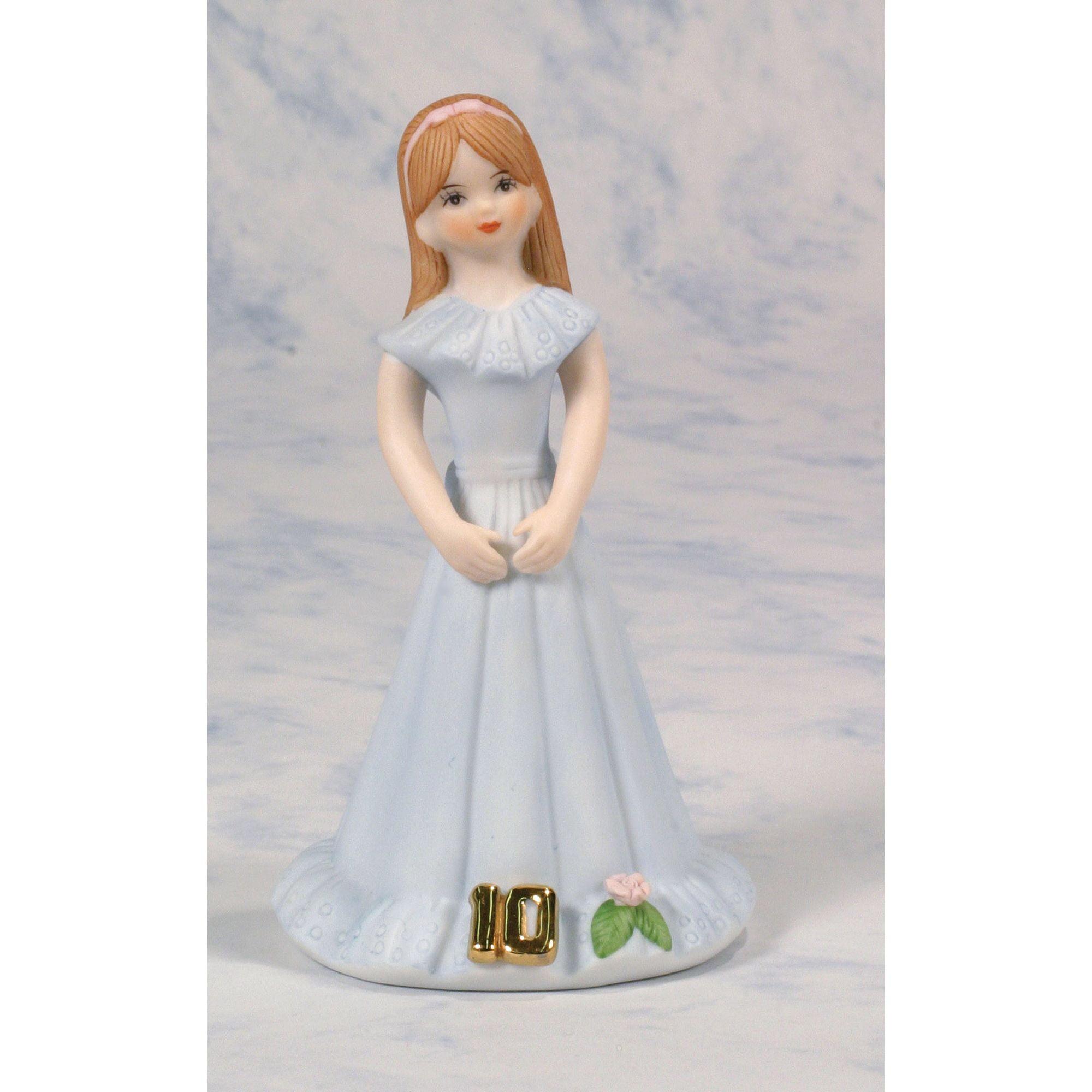 Brunette Girl in Blue Dress Porcelain Figurine, Age 10