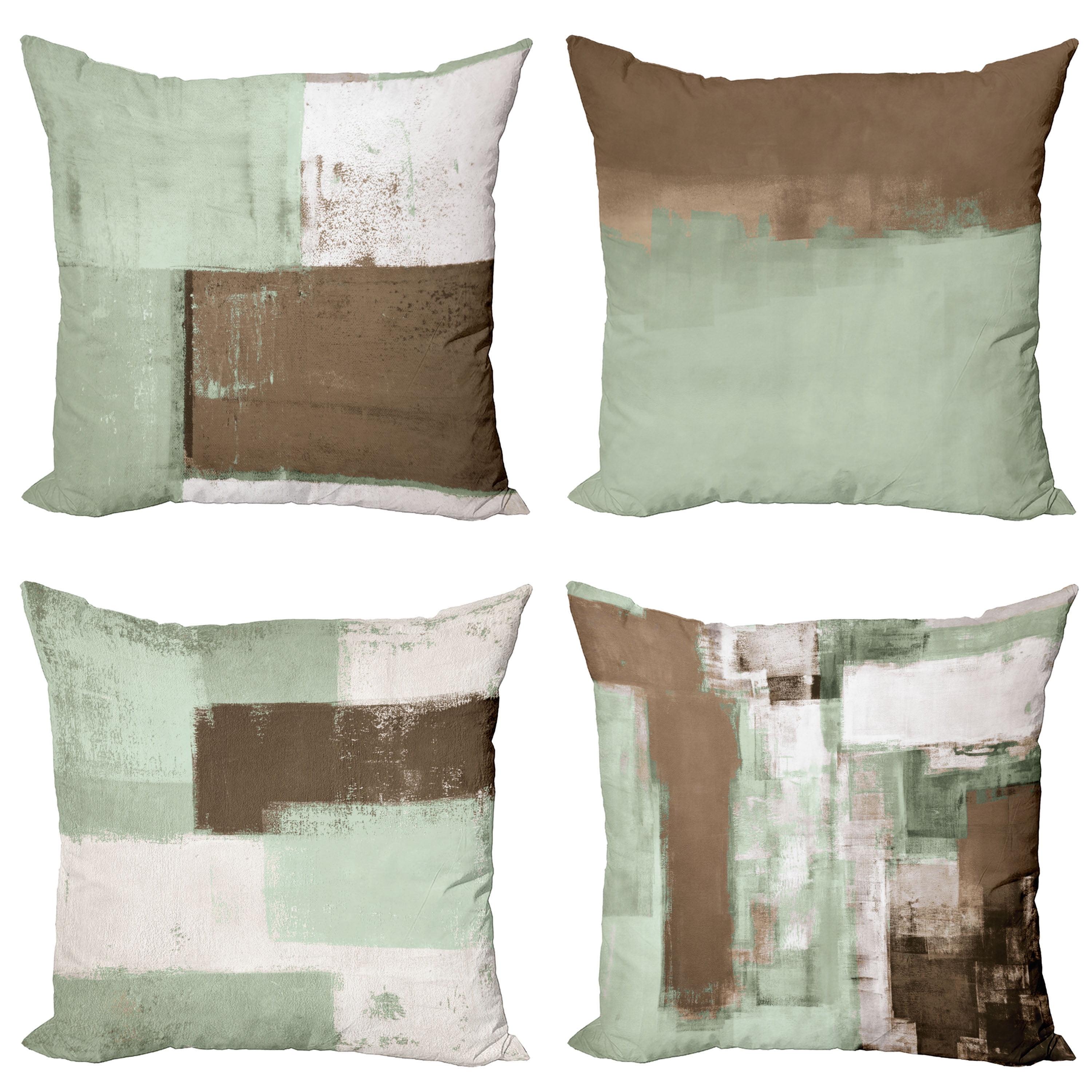 Pale Reseda Green and Brown 16" Reversible Pillow Covers Set