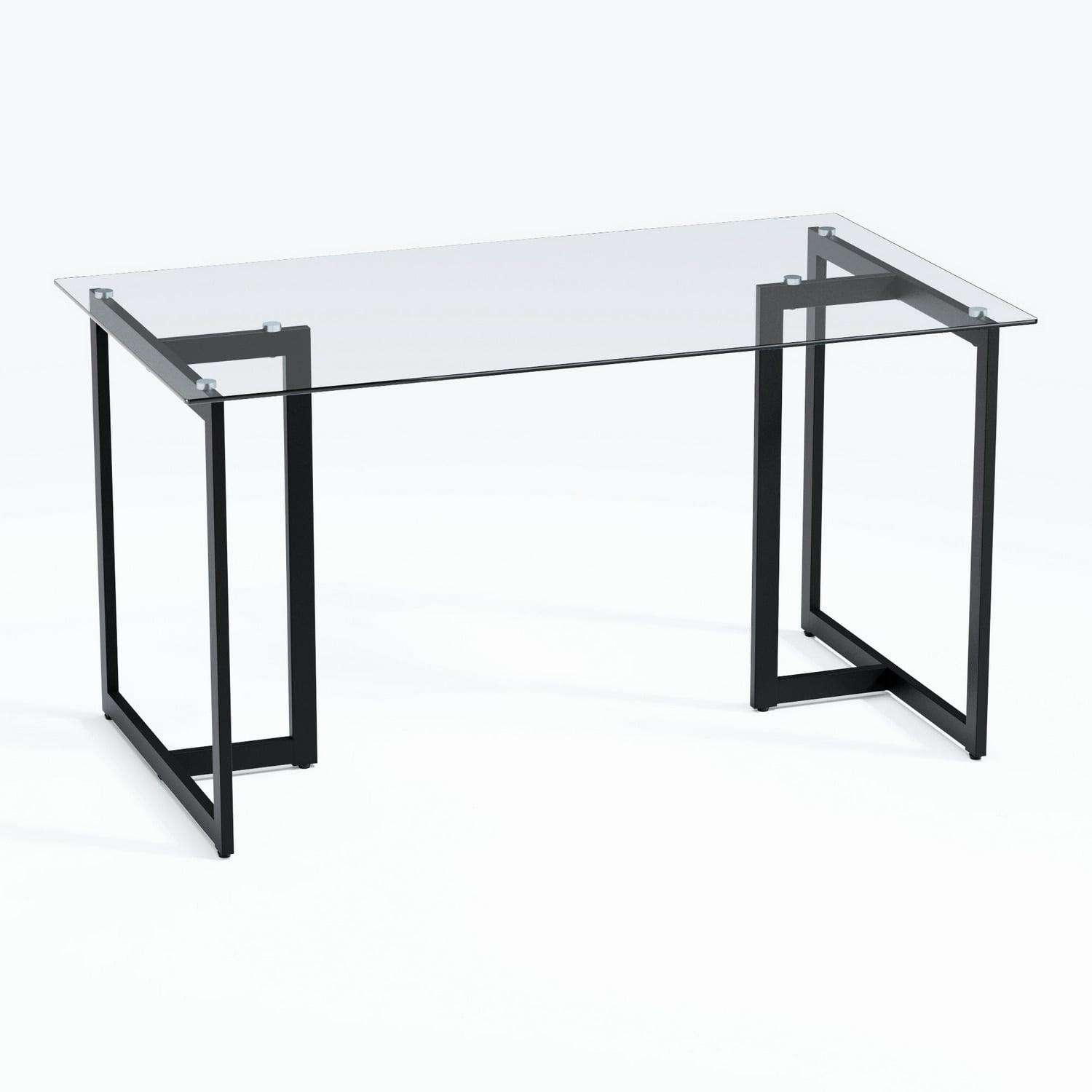 55'' Black Glass Top Dining Table with Iron Base