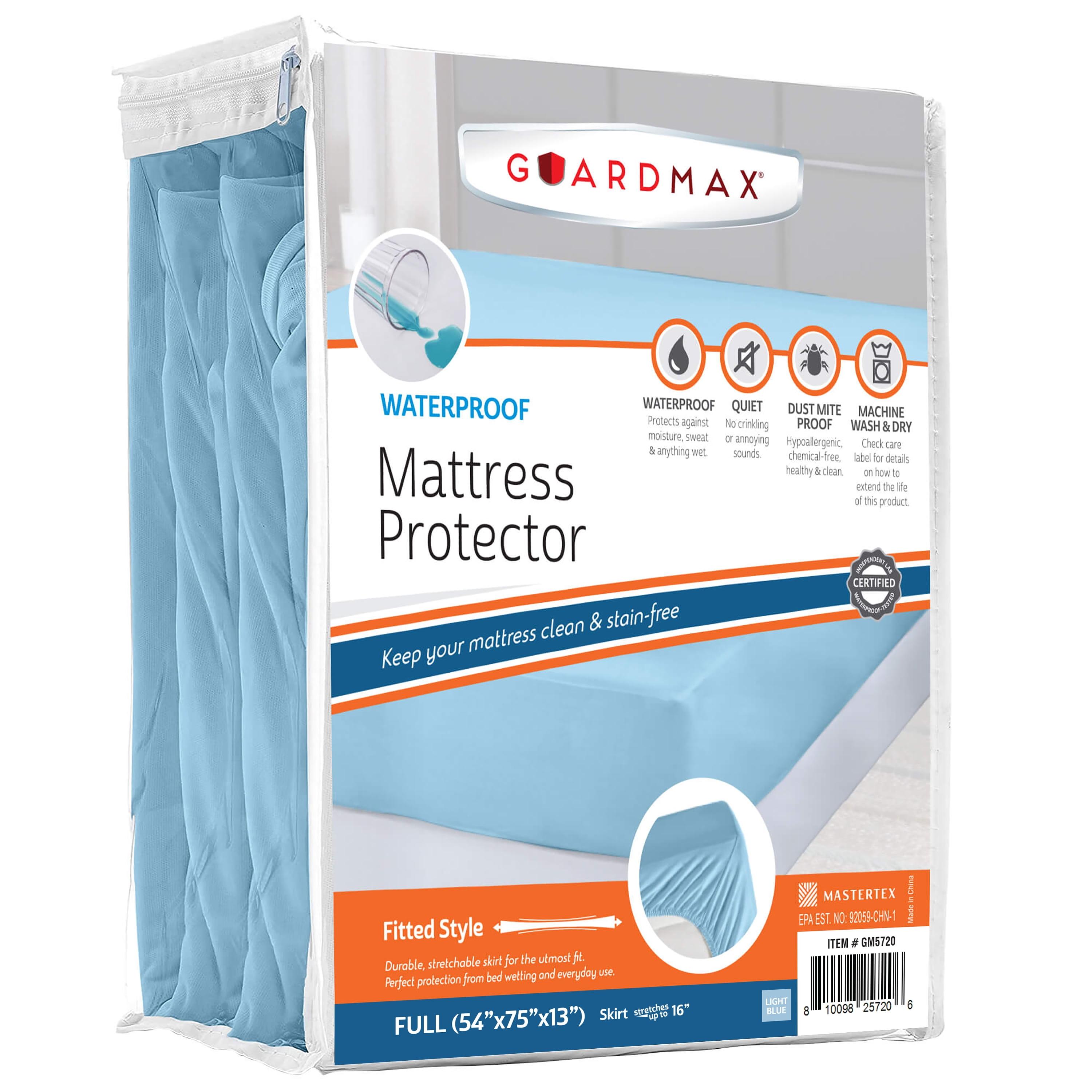 Guardmax - Waterproof Mattress Protector - Fitted Style - Light Blue - 54" x 75" (Full)