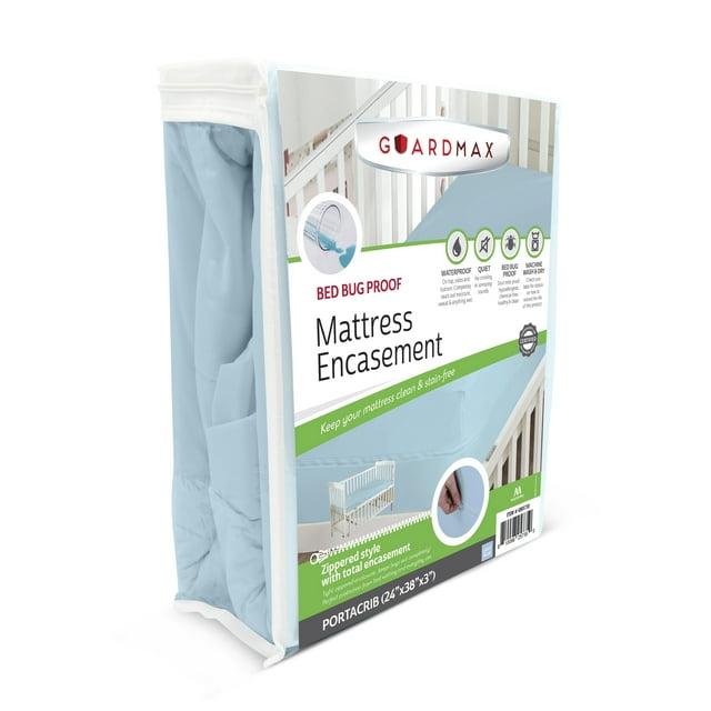 Guardmax - Bed Bug Proof Mattress Protector - Zippered Style - Light Blue - 24" x 38" x 3" (Portacrib)