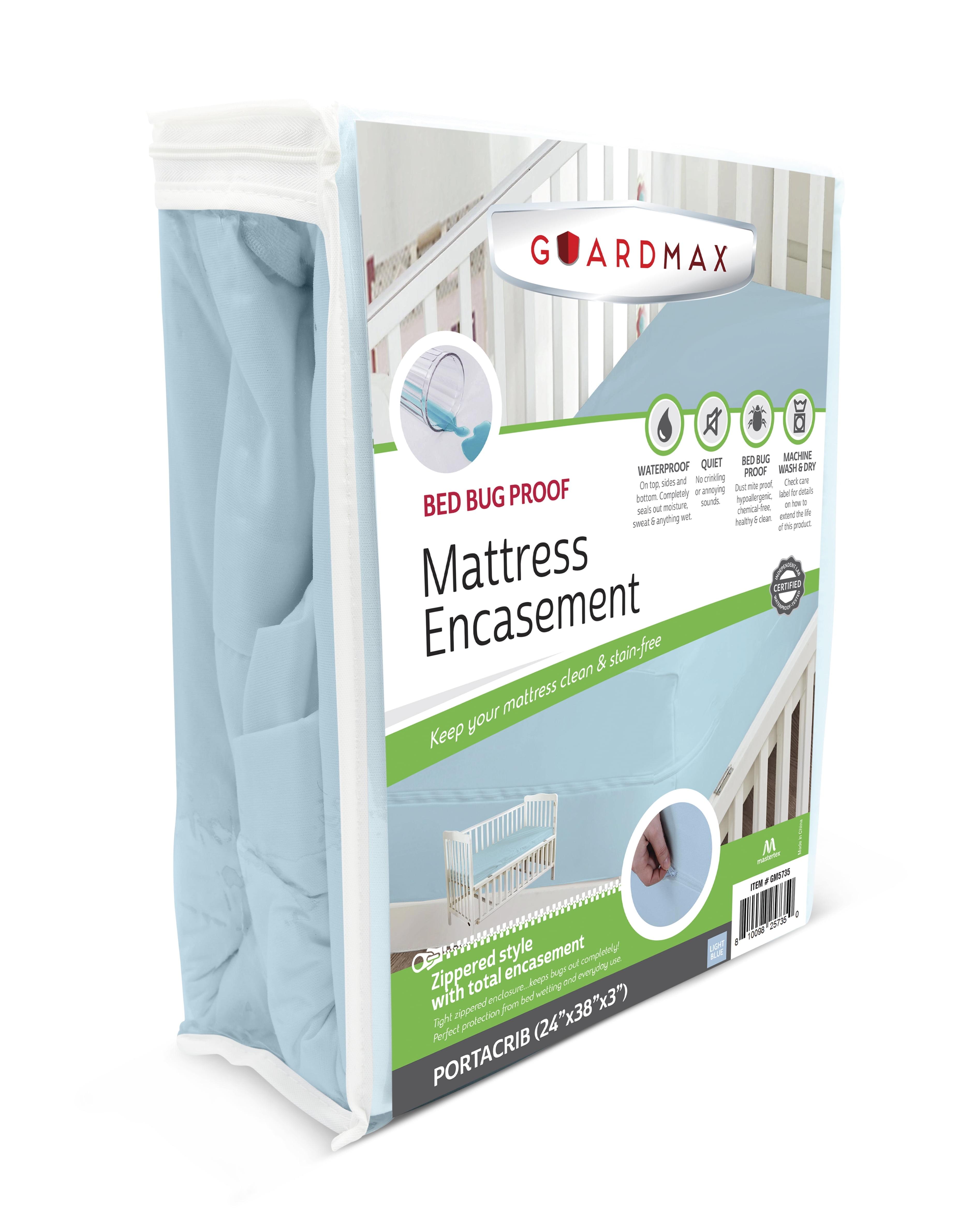 Guardmax - Bed Bug Proof Mattress Protector - Zippered Style - Light Blue - 24" x 38" x 3" (Portacrib)