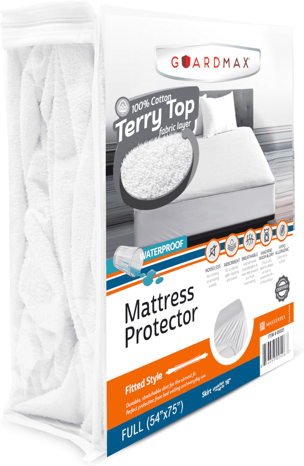 Full Mattress Protector by Guardmax: Terry Cotton, Waterproof, Soft & Comfortable Cover with 13 Inch Deep Pockets