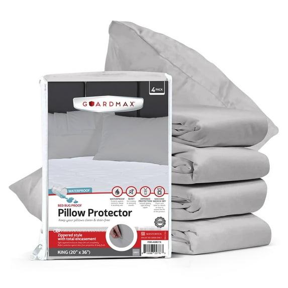 Guardmax - Bed Bug/Waterproof Pillow Protector - Zippered - Grey - 4/PK - King