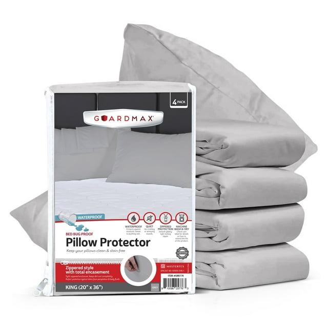 Guardmax - Bed Bug/Waterproof Pillow Protector - Zippered - Grey - 4/PK - King