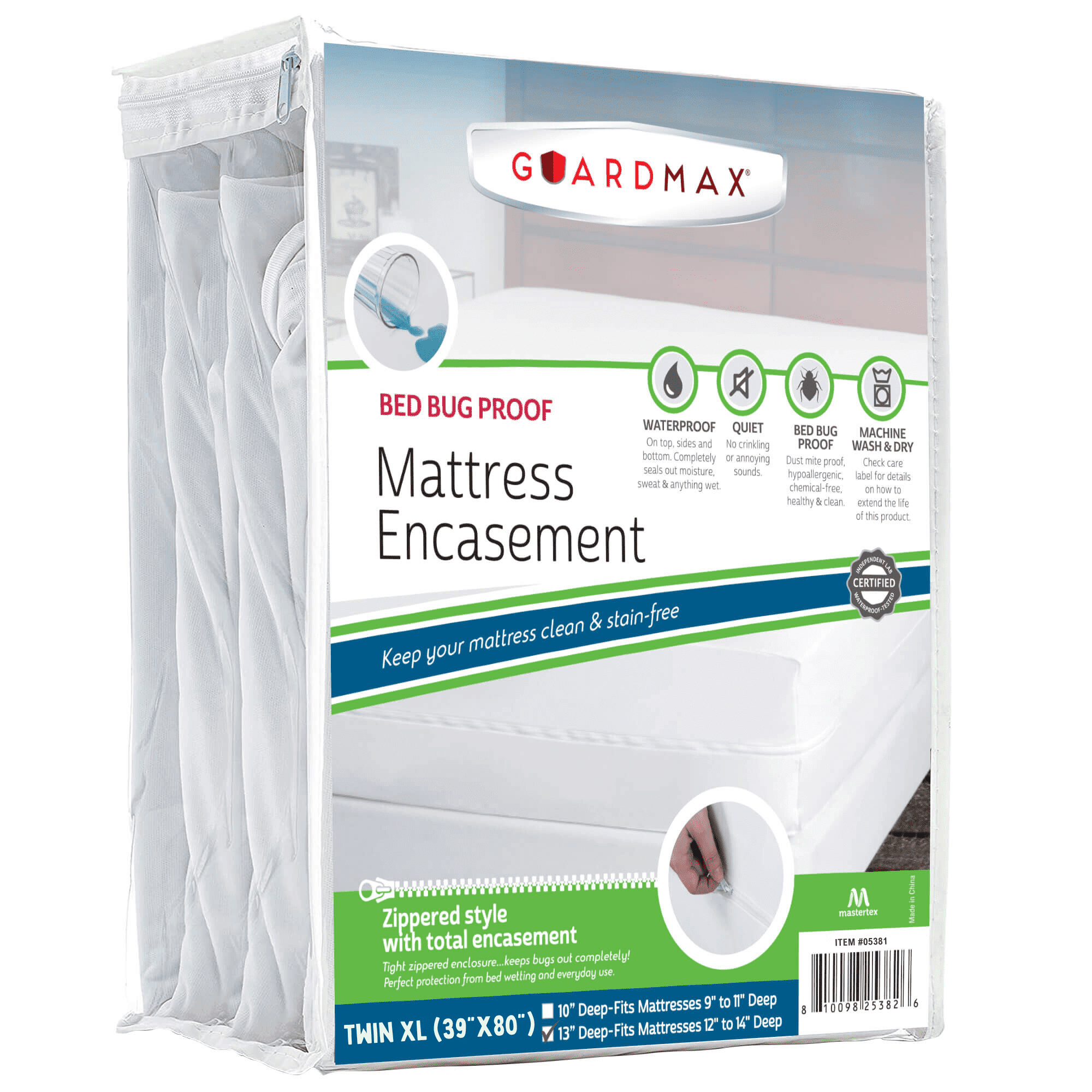 Guardmax Waterproof Twin XL Mattress Protector Encasement for Larger Mattressess with Zipper – White