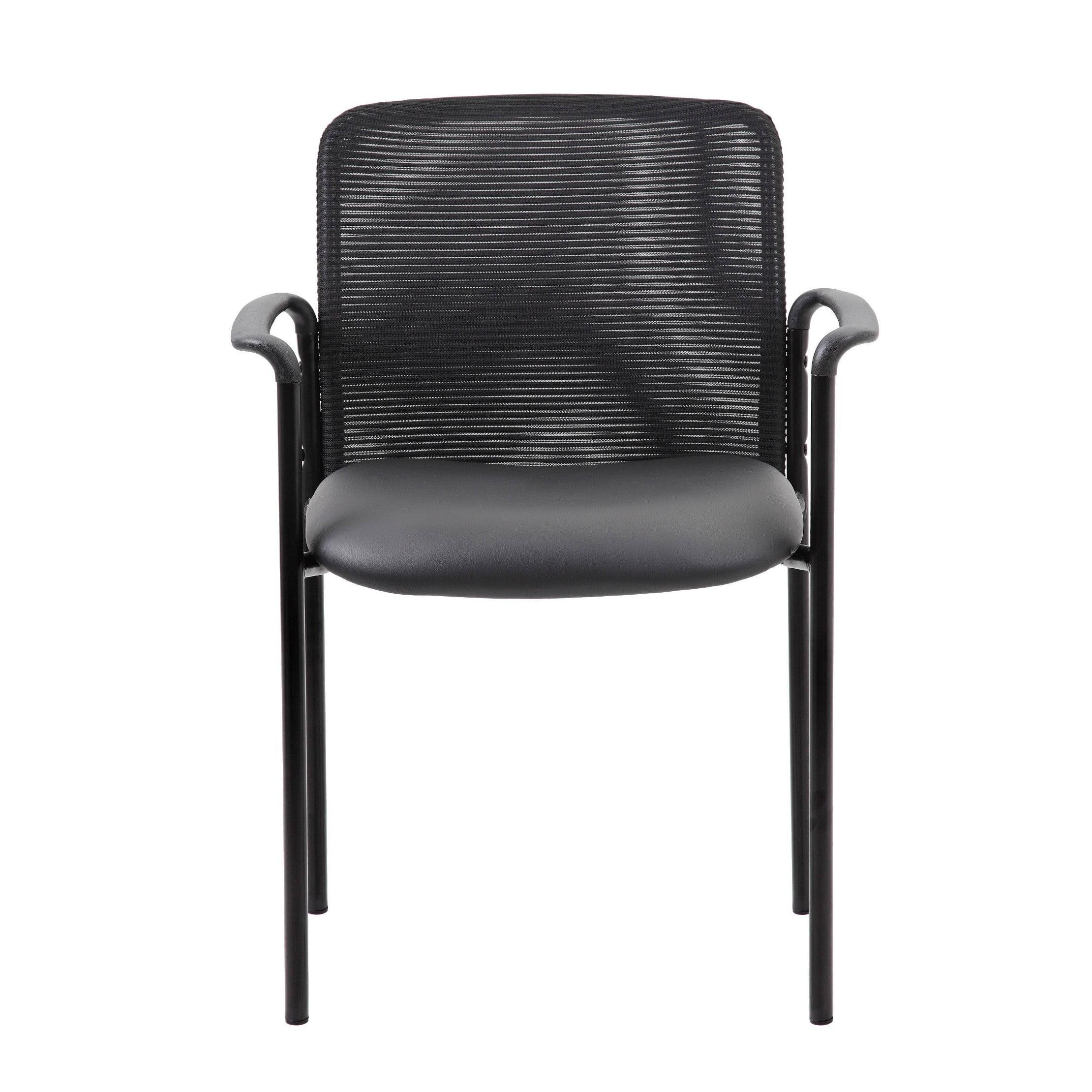 Modern Black Mesh & Vinyl Stackable Guest Chair with Metal Glides