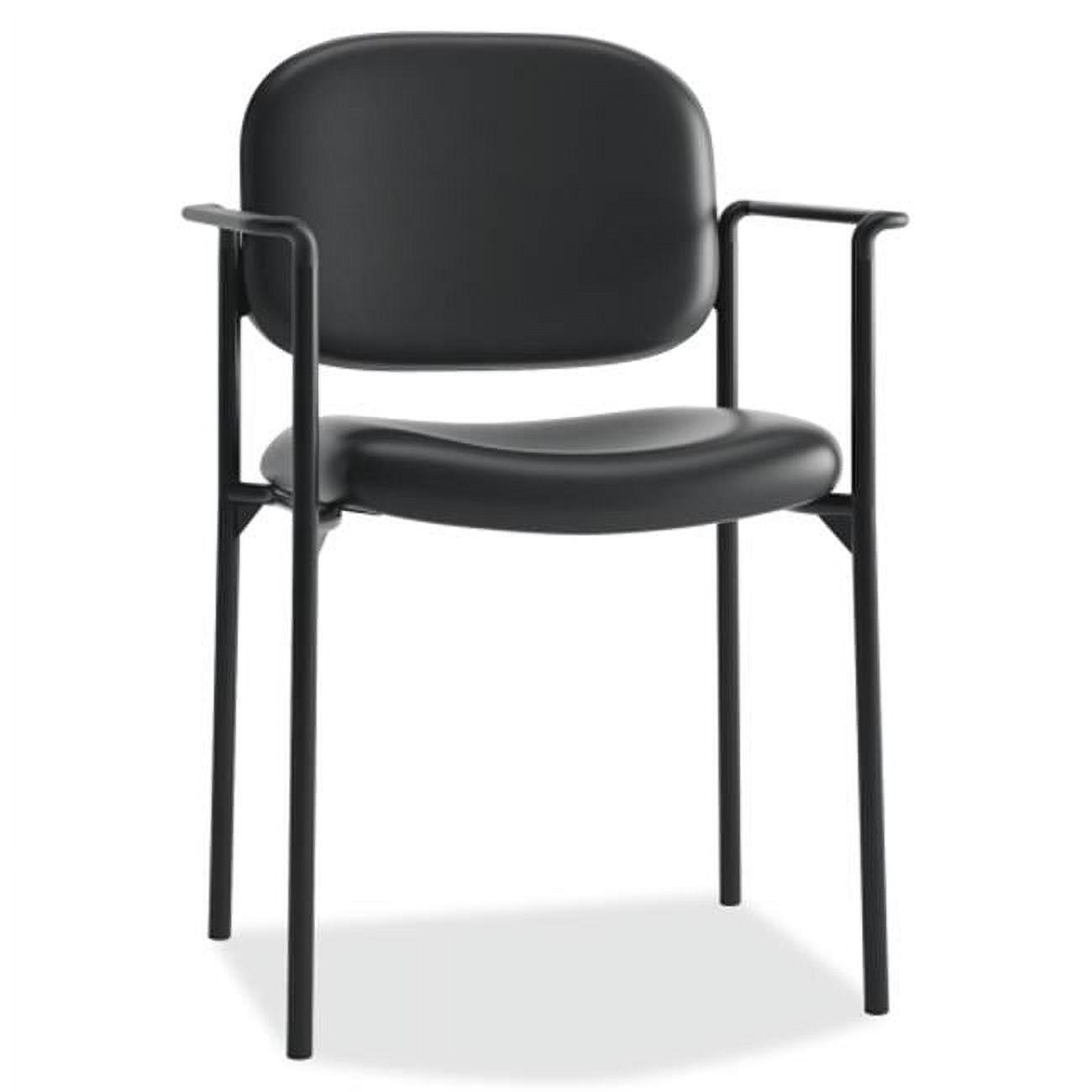 Stackable Black Leather & Steel Visitor Chair with Fixed Arms