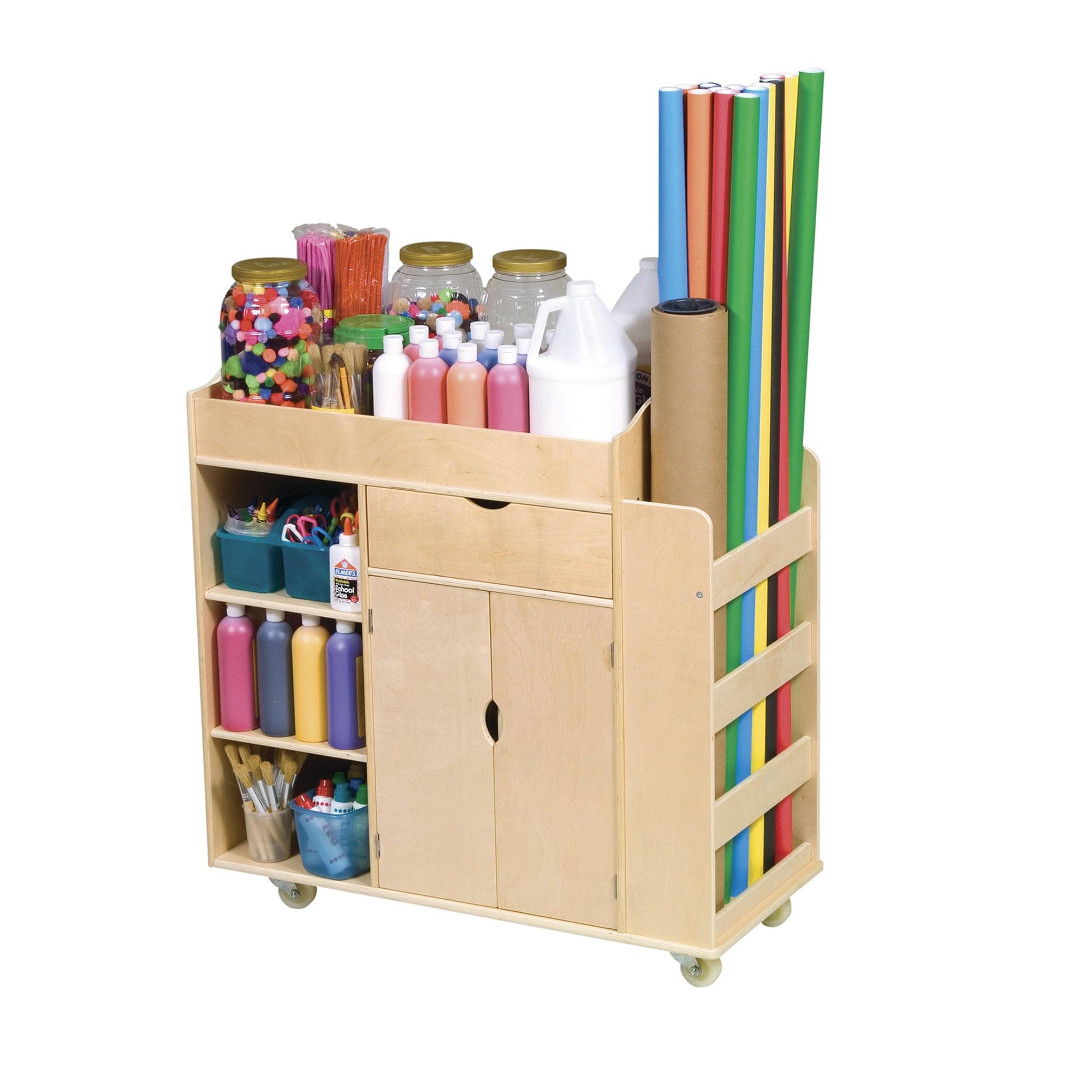 Birch Rolling Art Activity Cart with Storage Shelves