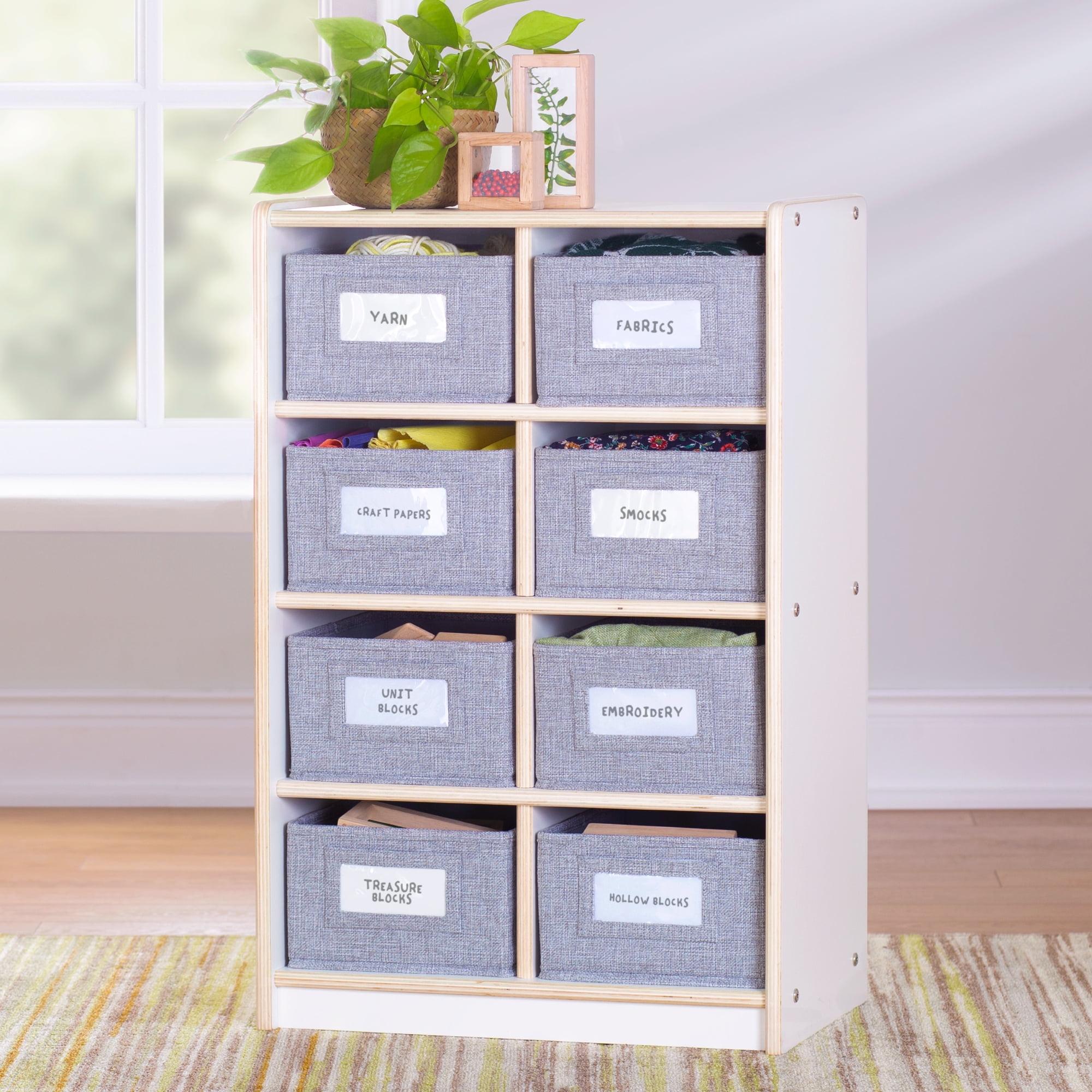 White Wooden Kids' 8-Cubby Storage Organizer with Fabric Bins