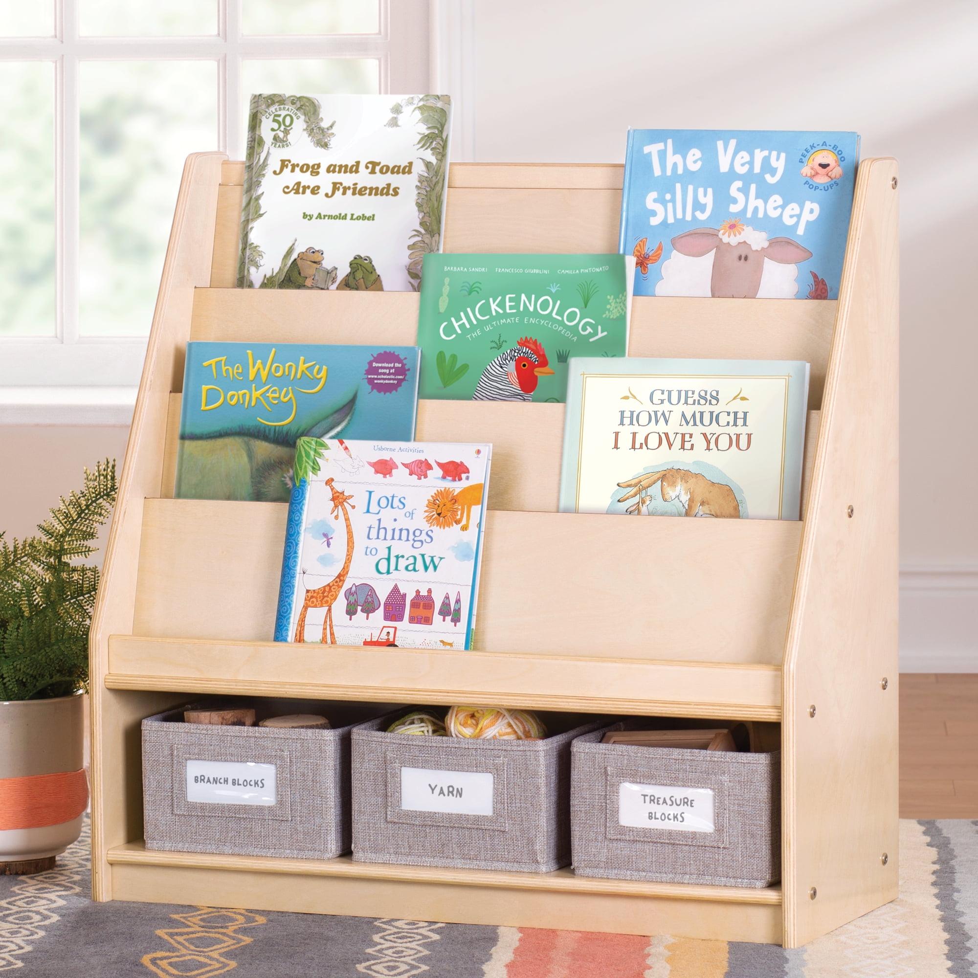 Guidecraft EdQ Book and Bin Display: Children's Wooden Multi-Purpose Bookshelf with Toy Storage for Kids' Rooms and Classroom