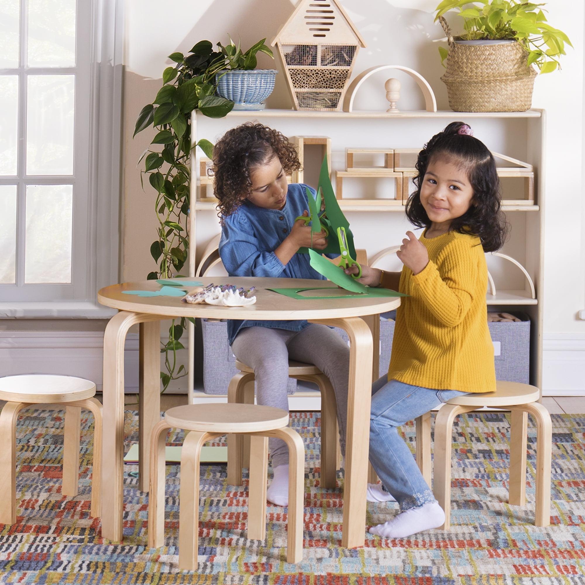 Nordic Toddler and Kids 5 Piece Round Table and Stool Set