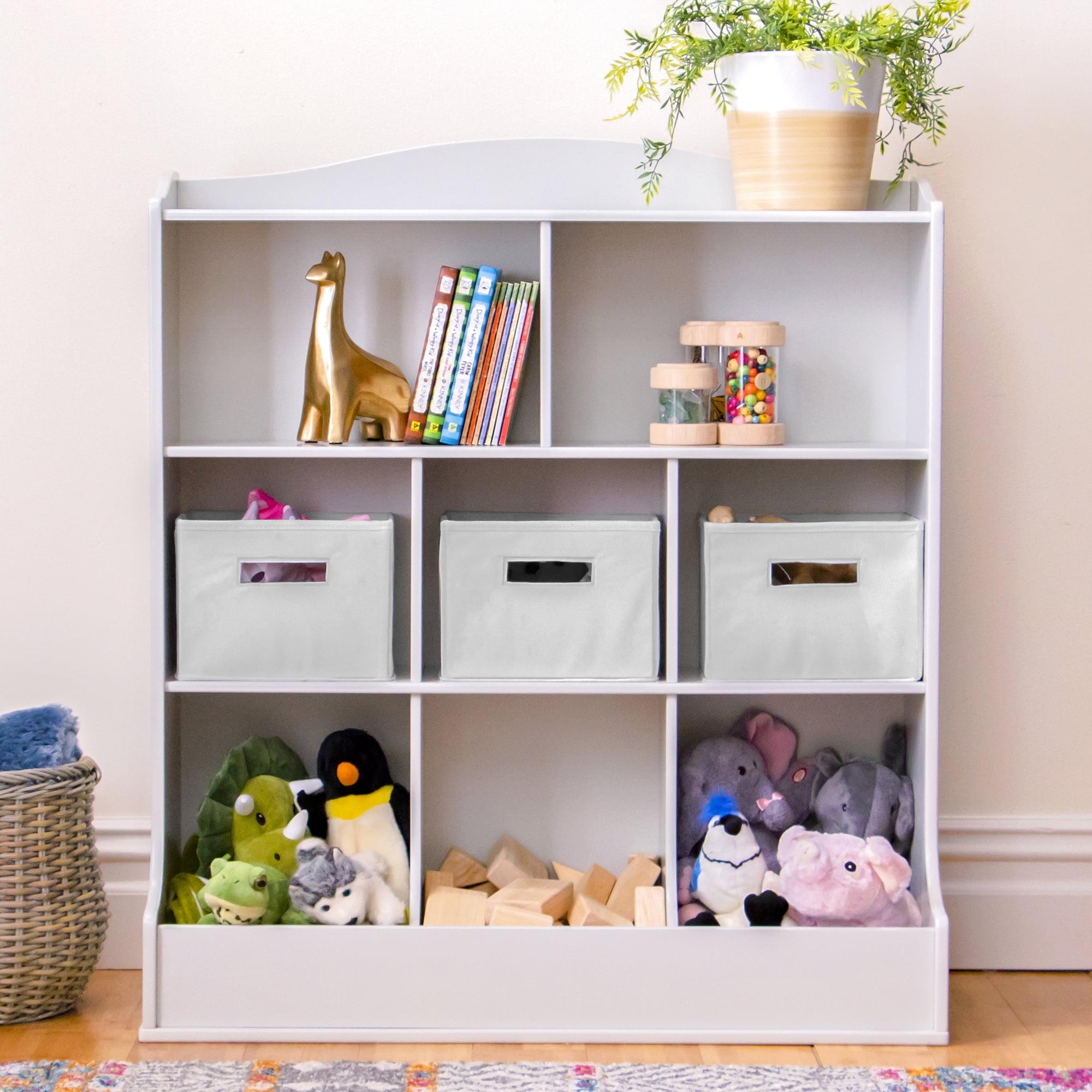 Gray Wooden Kids' Toy Storage Organizer with Cubby Bins