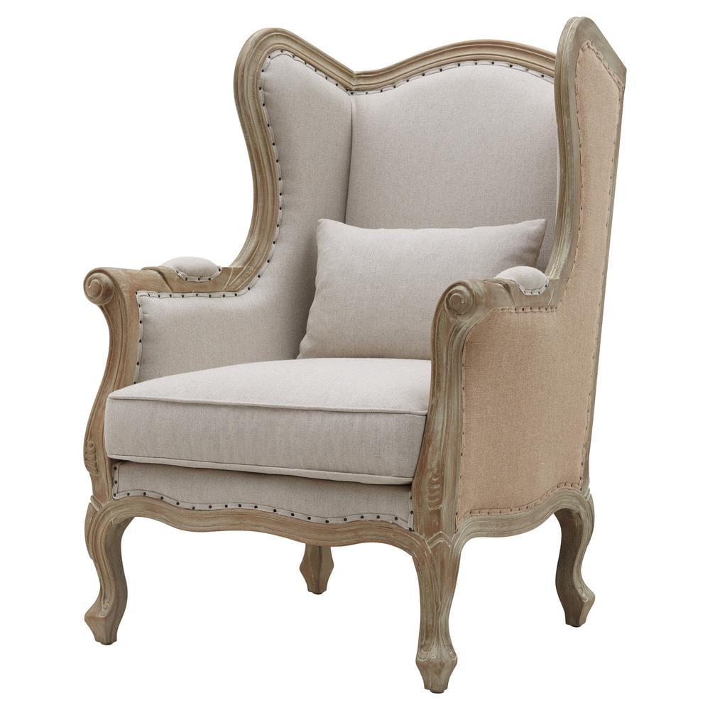 Guinevere Burlap Wingback Accent Chair with Padded Arms