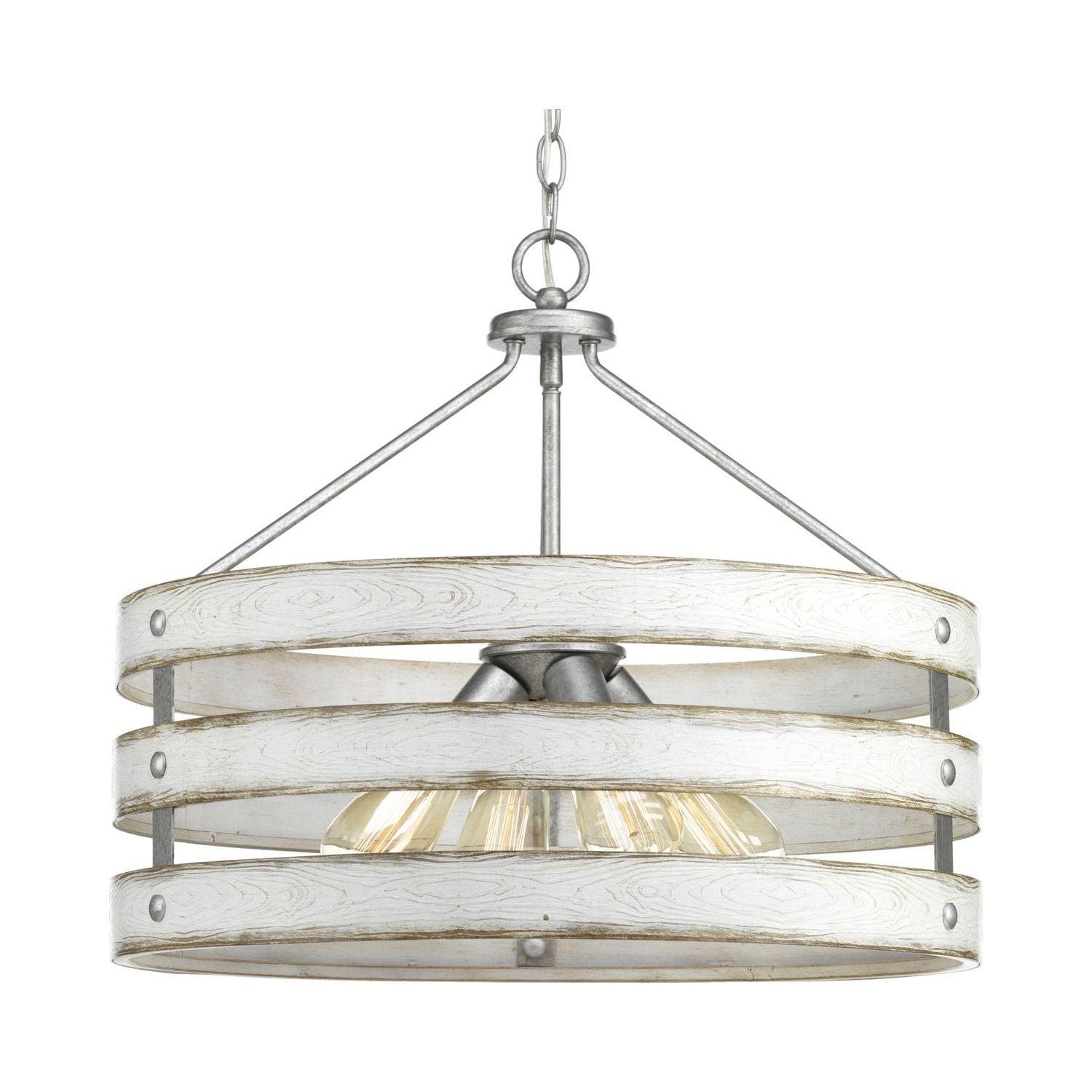 Gray and Whitewashed Faux Wood Drum Pendant Light