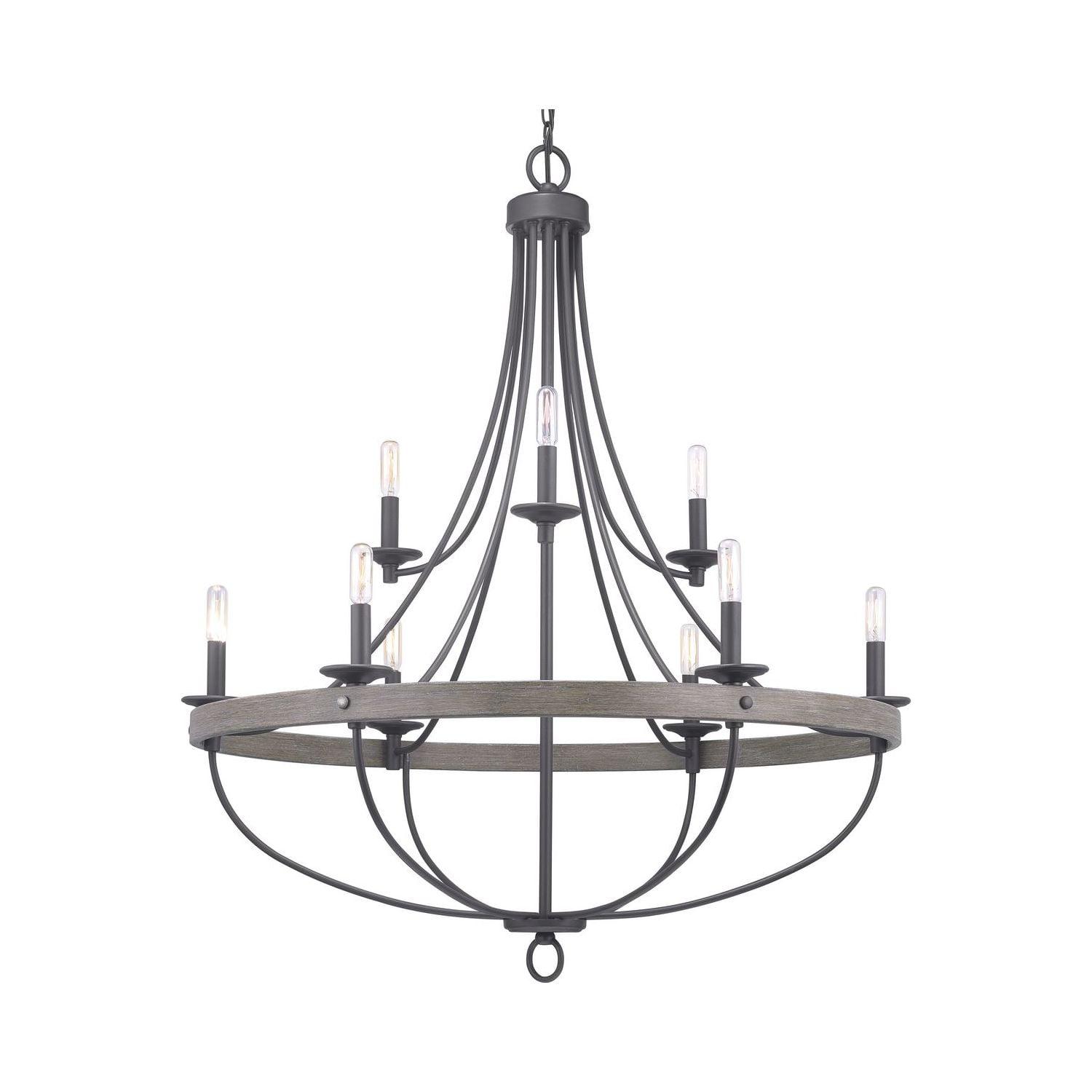 Progress Lighting Gulliver 9-Light Chandelier, Graphite, Wood Grained Texture Shade