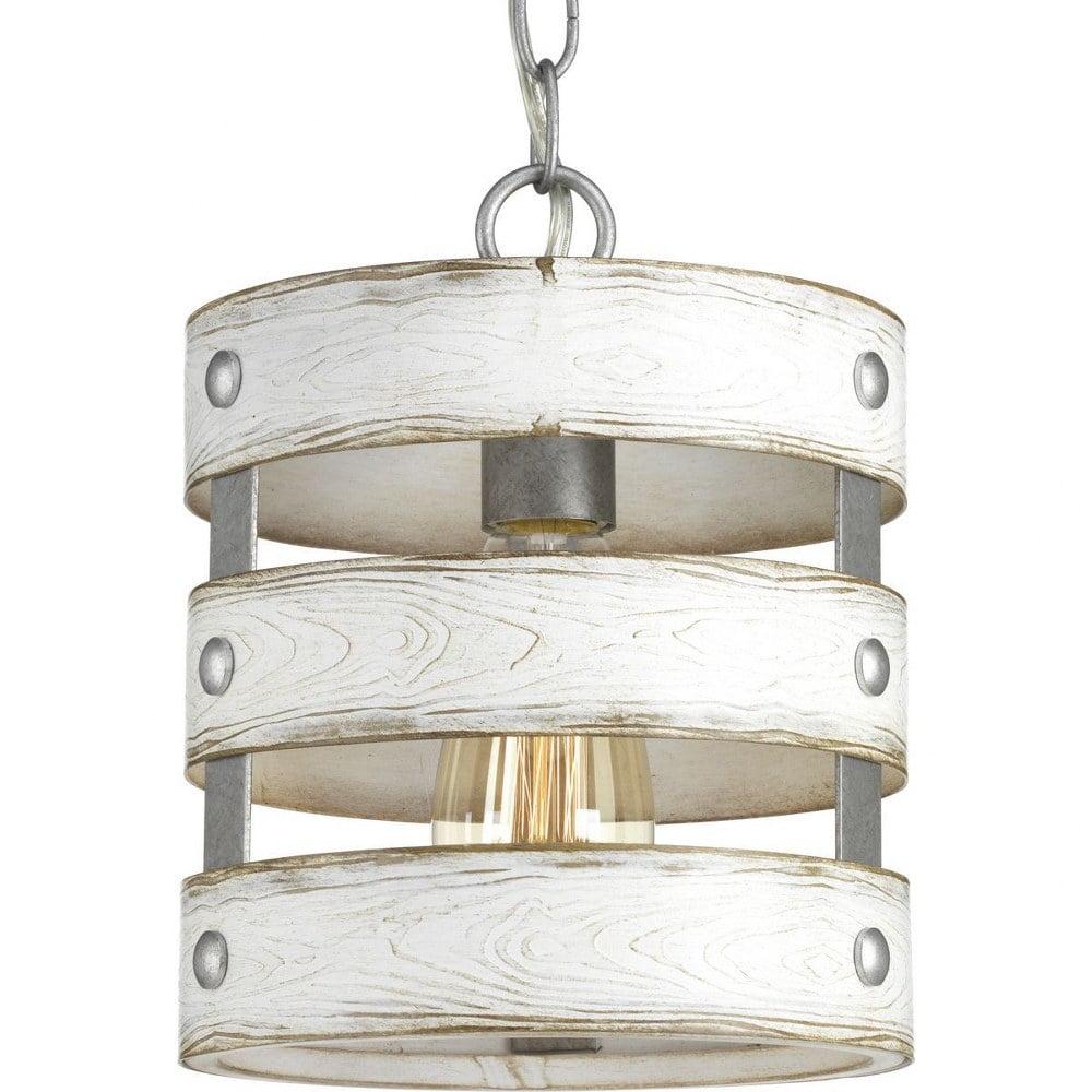 Progress Lighting Gulliver 1-Light Wall Sconce, Galvanized, Open Design, Wood Grained Texture, Canopy Included