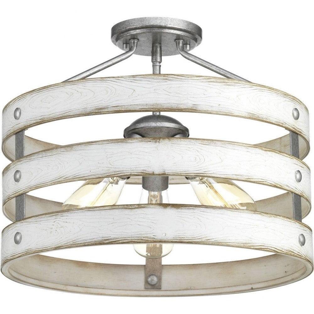 Progress Lighting Gulliver 3-Light Semi-Flush Convertible Ceiling Light, Galvanized Finish, Open Design