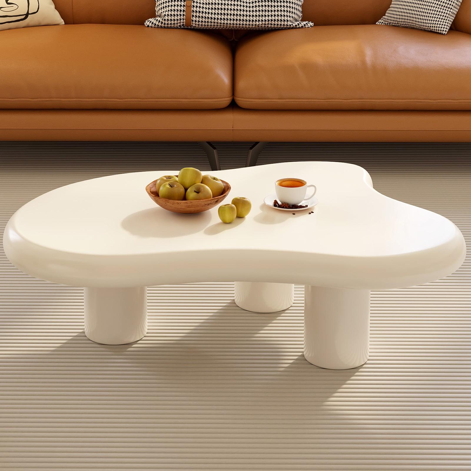 Guyii 41.02" Cream White Cloud Coffee Table, Irregular Coffee Table with 3 Legs for Living Room, Office
