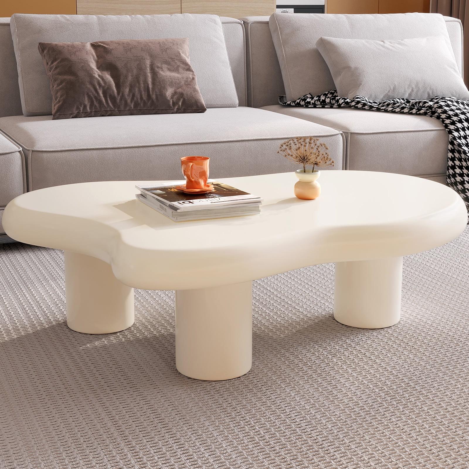Guyii 41.02" Cream White Cloud Coffee Table, Irregular Coffee Table with 3 Legs for Living Room, Office