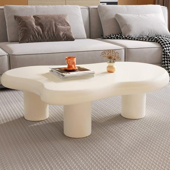Guyii Cloud Coffee Table, Irregular Coffee Table for Living Room with 3 Legs, White 46.06 Inch