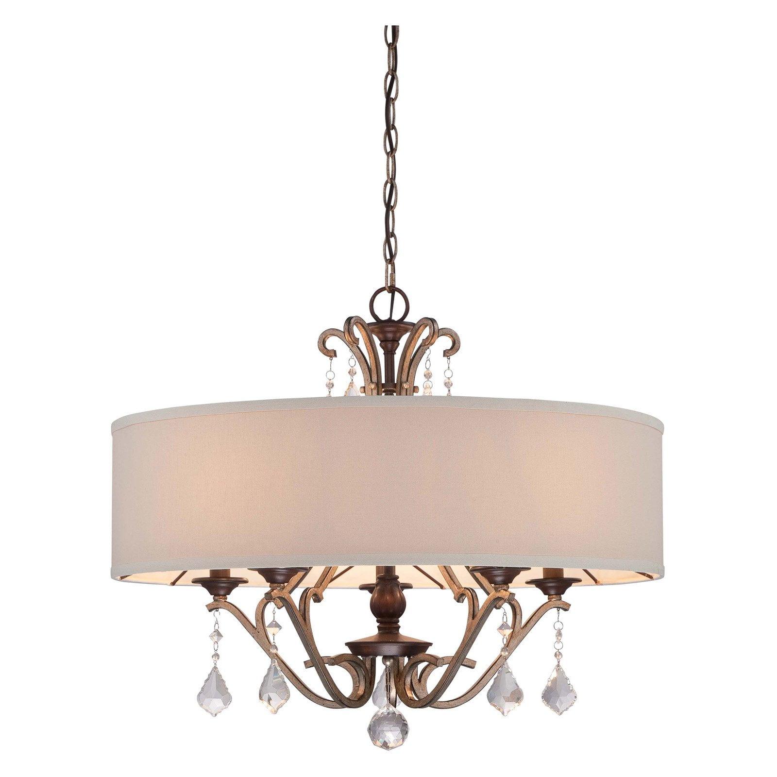 Gwendolyn Place Drum Chandelier with Oatmeal Linen Shade and Crystal Accents