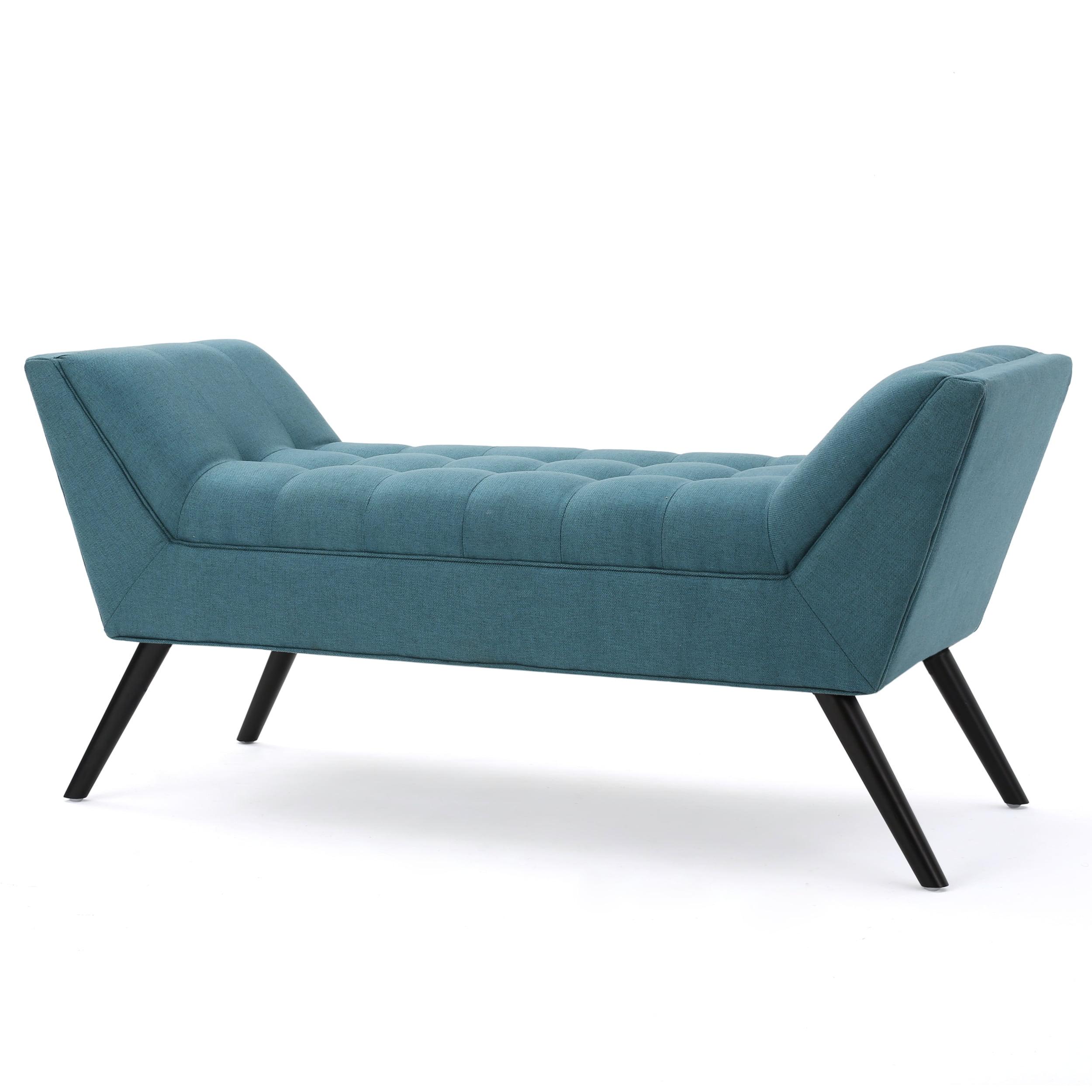 Gwyneth Dark Teal Polyester and Birch Fabric Bench