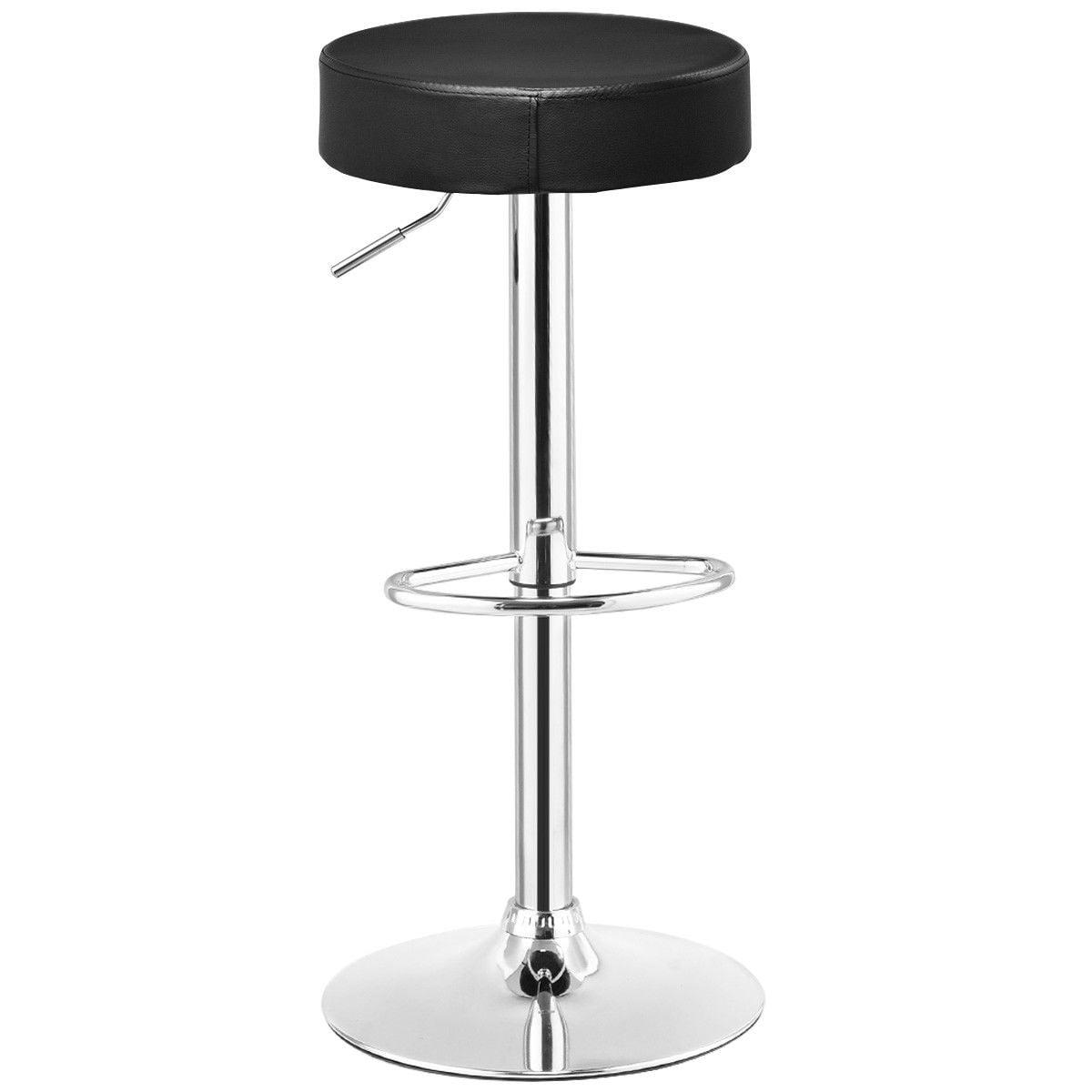 Adjustable Black Leather Swivel Bar Stool with Chrome Base