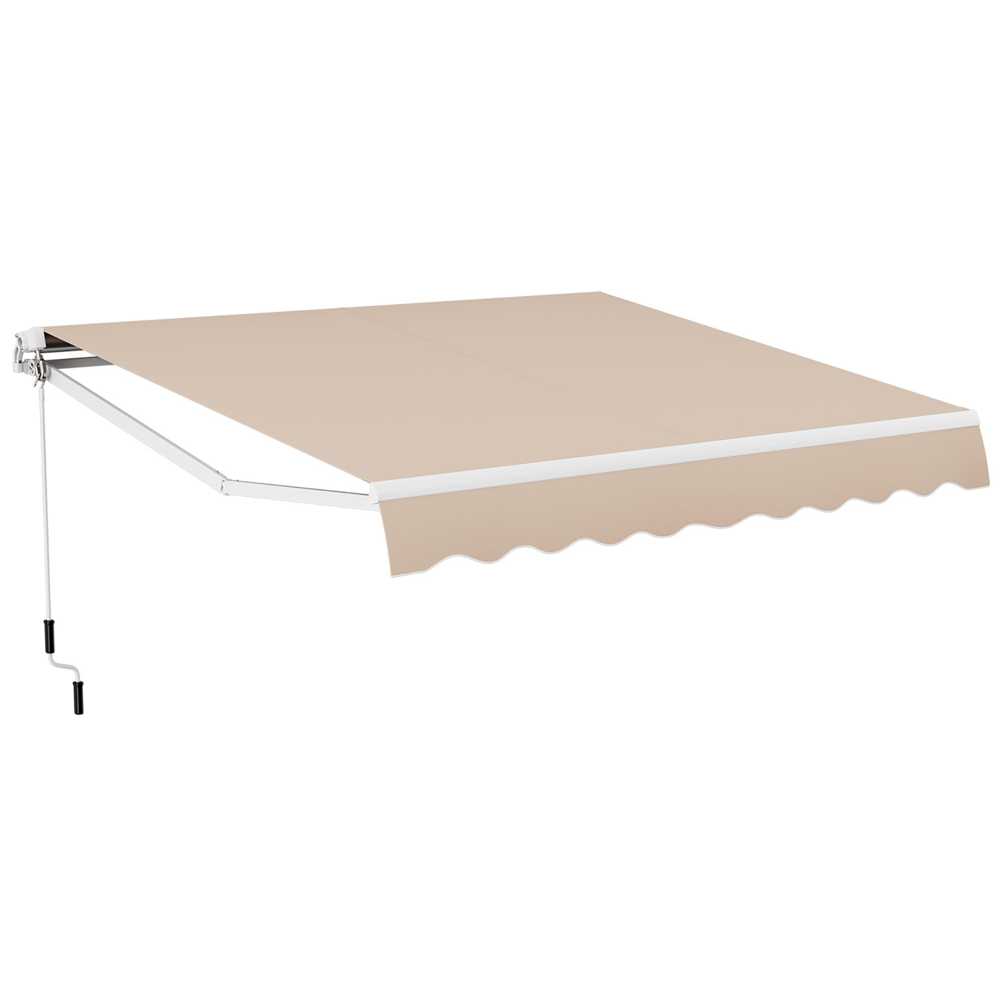 Beige 10' x 8.2' Retractable Aluminum Patio Awning with Manual Crank