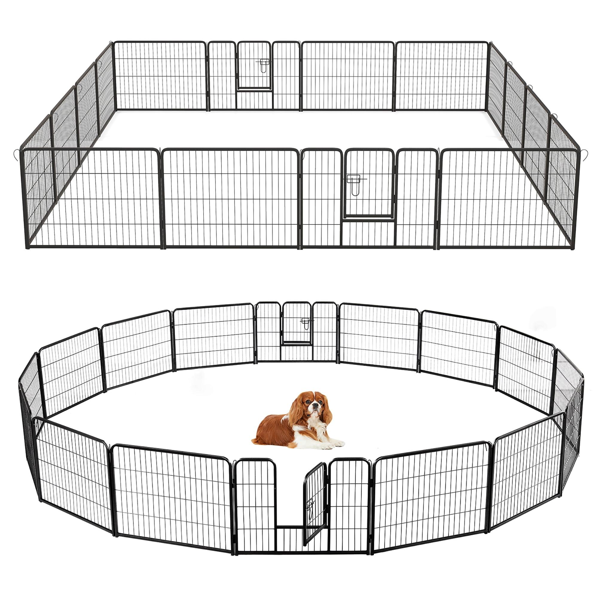 Black Metal 16-Panel Adjustable Dog Playpen with Door