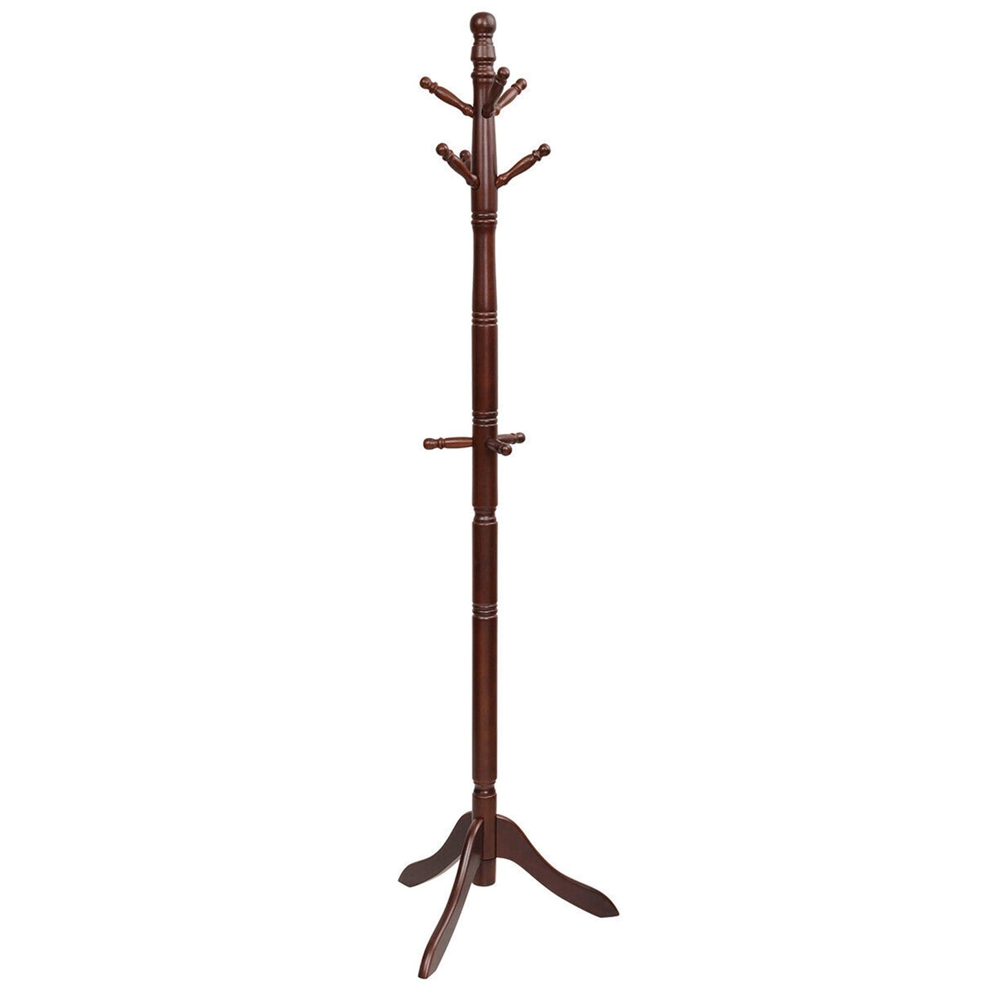 Walnut Adjustable Wooden Coat Rack with 9 Hooks