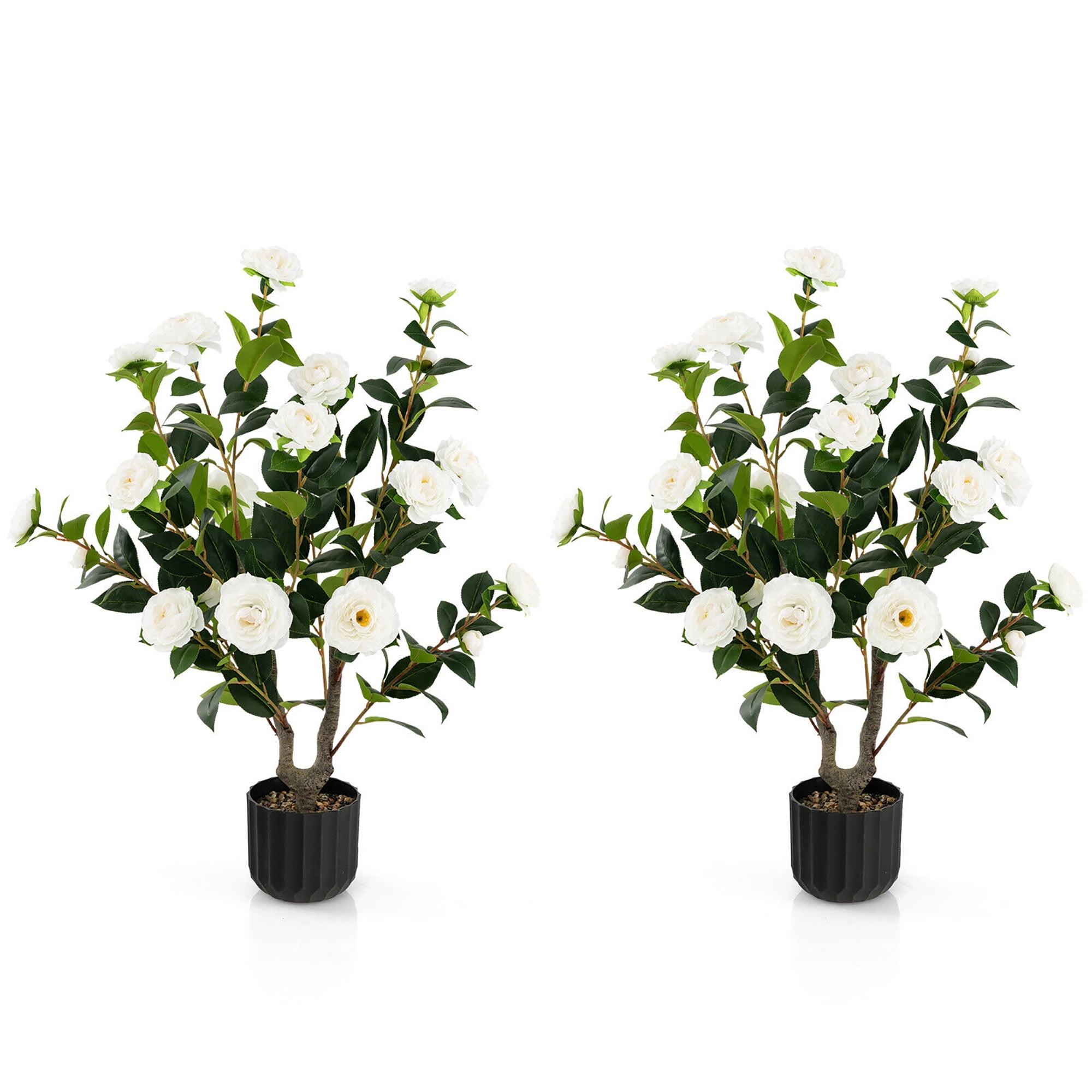 Primrue Primrue 38'' Artificial Camellia Tree Faux Floral Plant Fake Tree For Decoration White
